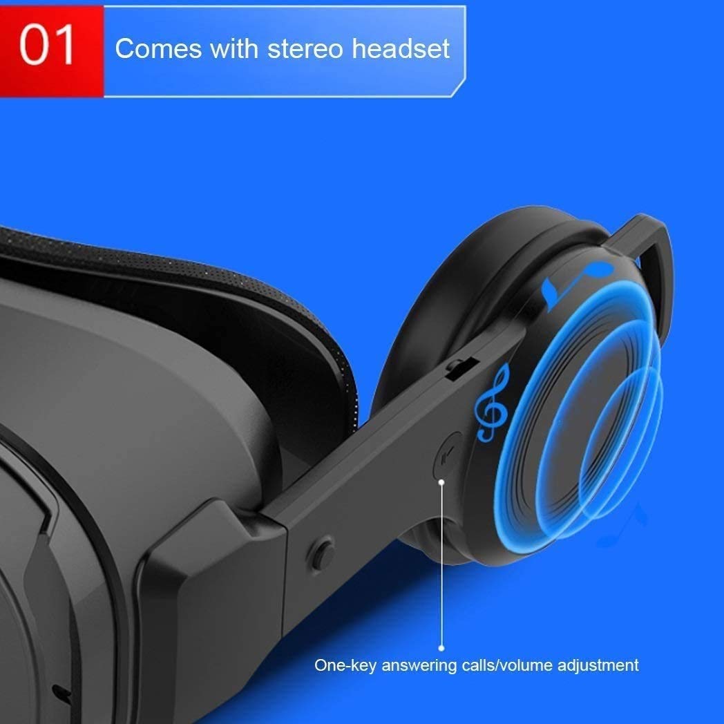 VR Realidad virtual auricular VR 3D Luz azul de gafas HD Lente VR Set incluido incluido de las gafas de realidad virtual 3D, controlador, ajustable VR Gafas - Compatible con iOS y Android con Ga