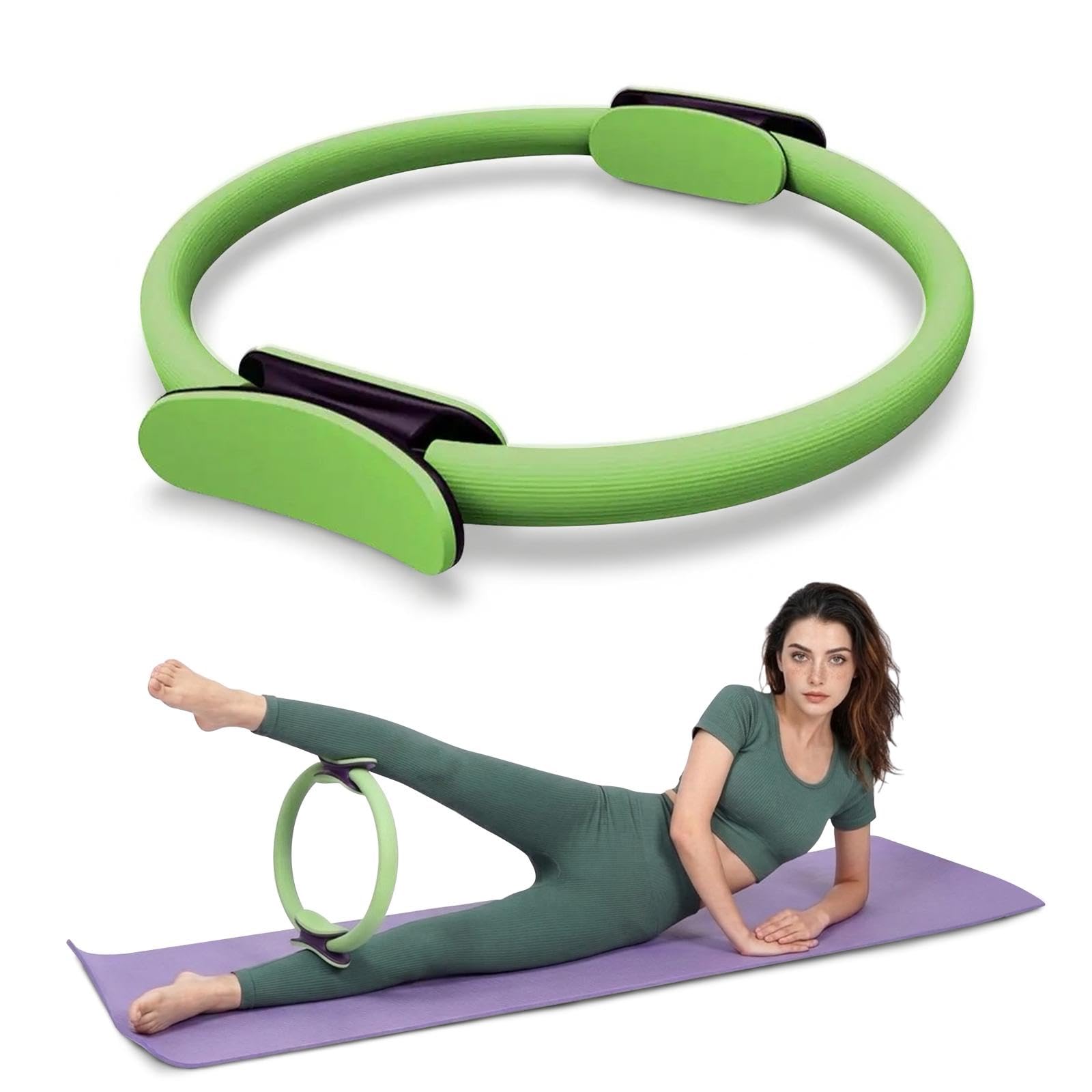 Green Pilates Ring Magic Circle – Professional 14 Inch Fitness Ring for Women & Men | Dual Padded Handles | Core, Thigh & Arm Toning | Home Pilates Equipment