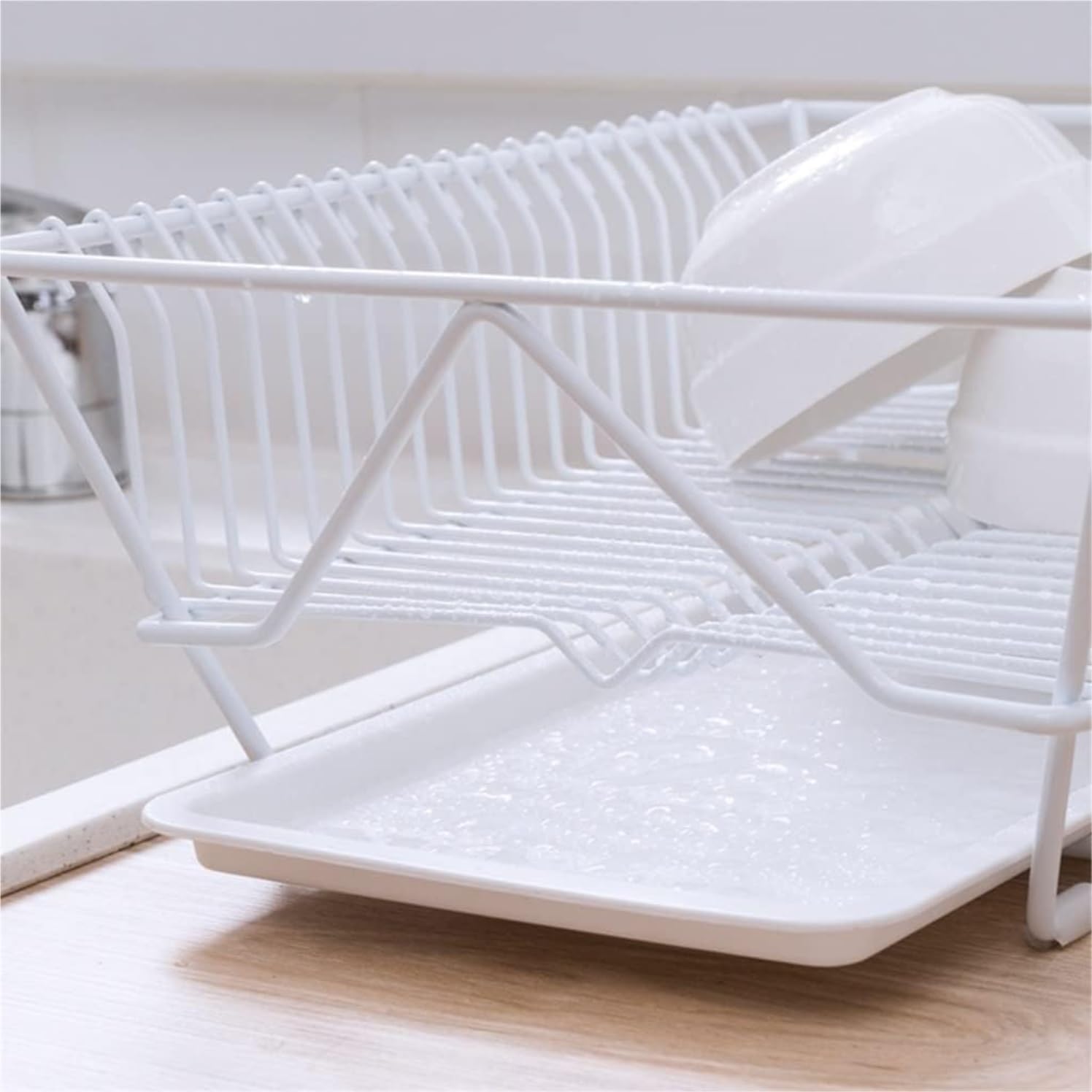 Escurreplatos Estante De Secado Platos Hierro con Escurridor Organizador Utensilios Encimera Cocina para El Hogar Organización Cocina(White)
