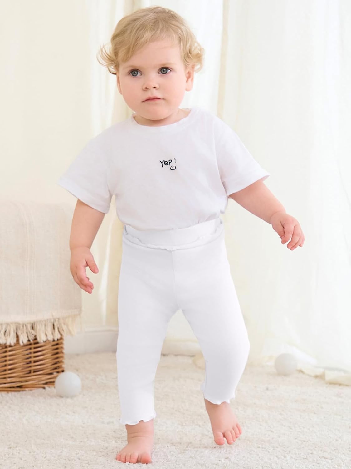 Haloumoning Baby Girls' and Toddler Ribbed Ruffle Pants Fall Pull on Elastic Waist Bottoms Outfits