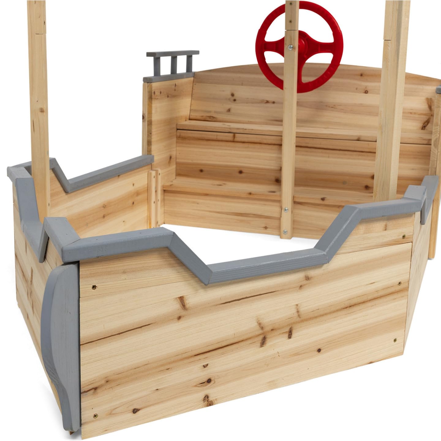 IDMarket - Bac à Sable World Bois Bateau de Pirate avec Banc Coffre et Toit Gris