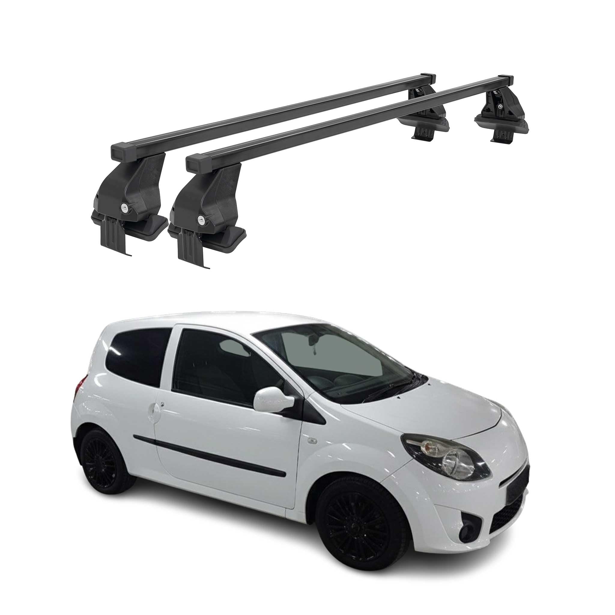 OMAC Barres de Toit transversales en Acier pour Renault Twingo II 2007-2014 – Antivol Inclus – Testées City Crash – DIN 75302:2019 – ISO/Pas 11154:2006 – Charge Max 50 kg Noir