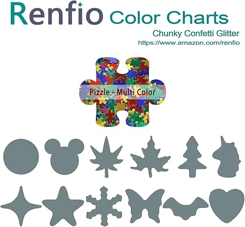 Miniatura 3 de Renfio Rompecabezas holográfico de 1.75 onzas, 1.76 oz, confeti con purpurina, formas de rompecabezas, mezcla de colores, lentejuelas gruesas