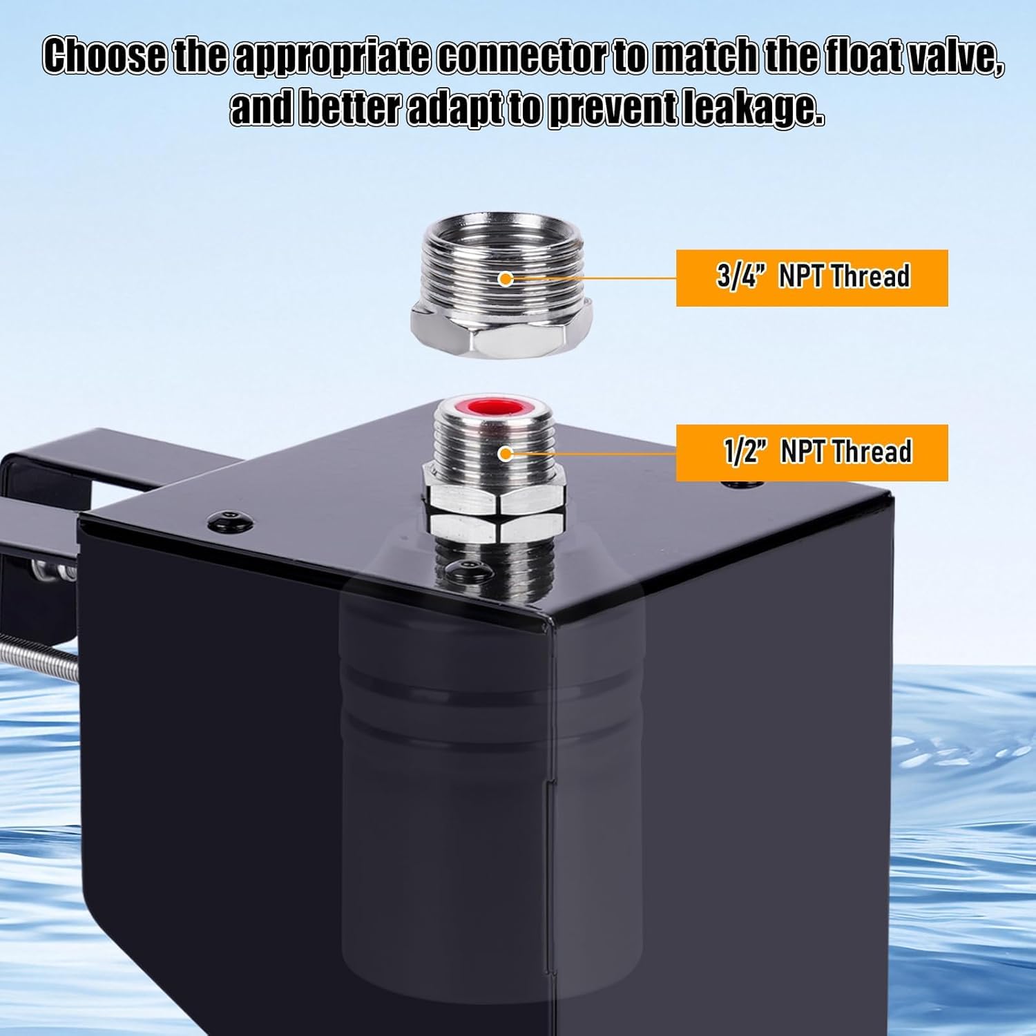 Válvula de flotador de metal de 1/2 pulgadas, interruptor de flotador automático para depósito de agua, válvula de llenado de cisterna, con adaptador de 3/4 pulgadas, para piscina o acuario