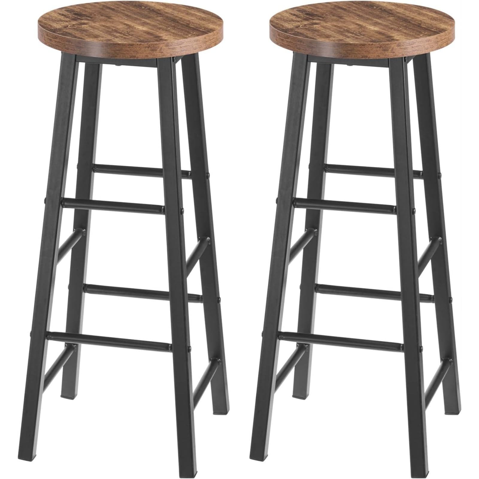 WOLTU Set Mobili da Bar Tavolo con 2 Sgabelli Alti Arredo per Cucina in Acciaio Legno, Tavolo Cucina 60 x 60 x 100 cm, Marrone rustico + Nero