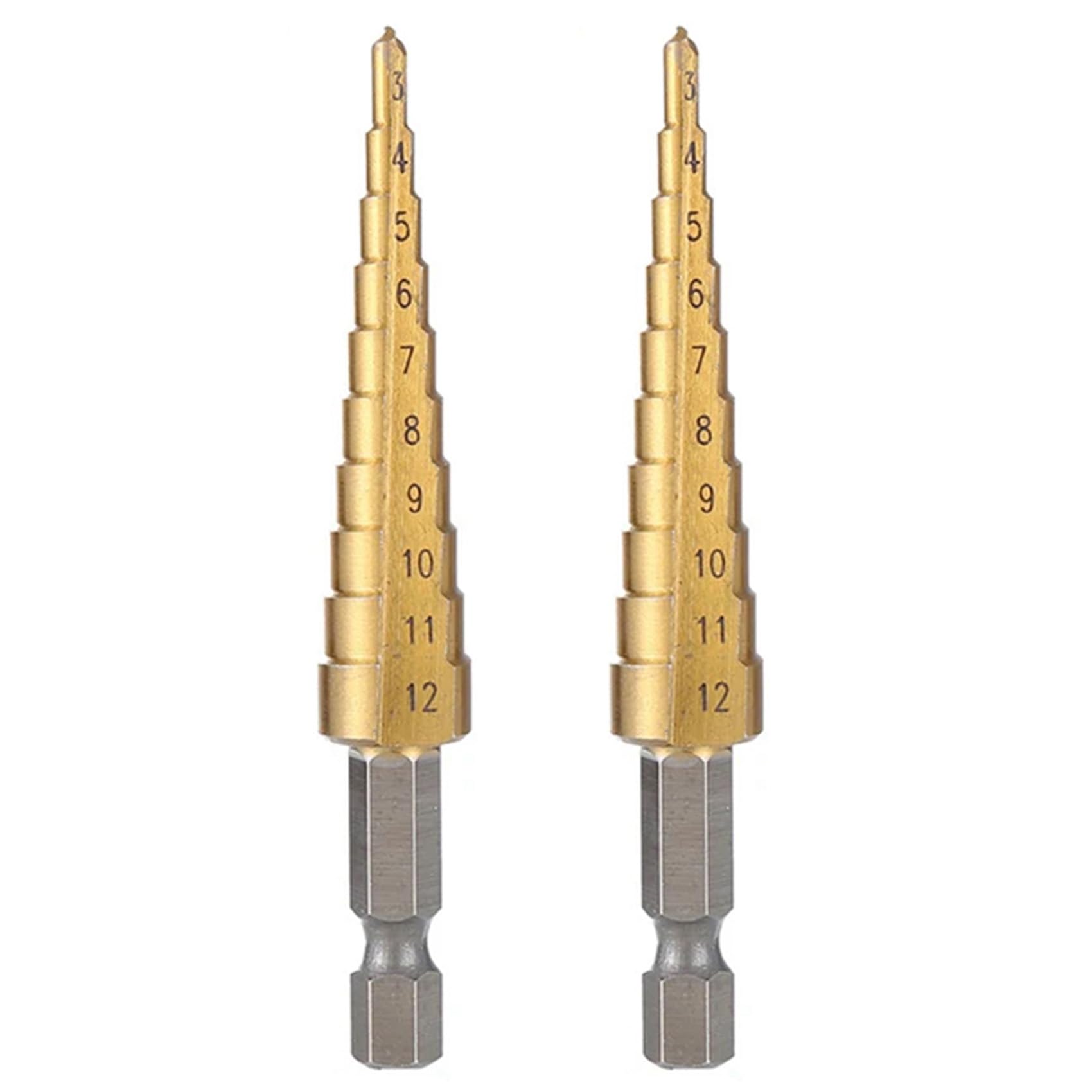 Jnchdghwa As Shown 2Pcs 3-12Mm Hss Straight Groove Step Drill Bit Wood Metal Hole Cutter Core Drill Bit Pagoda Drill Bit