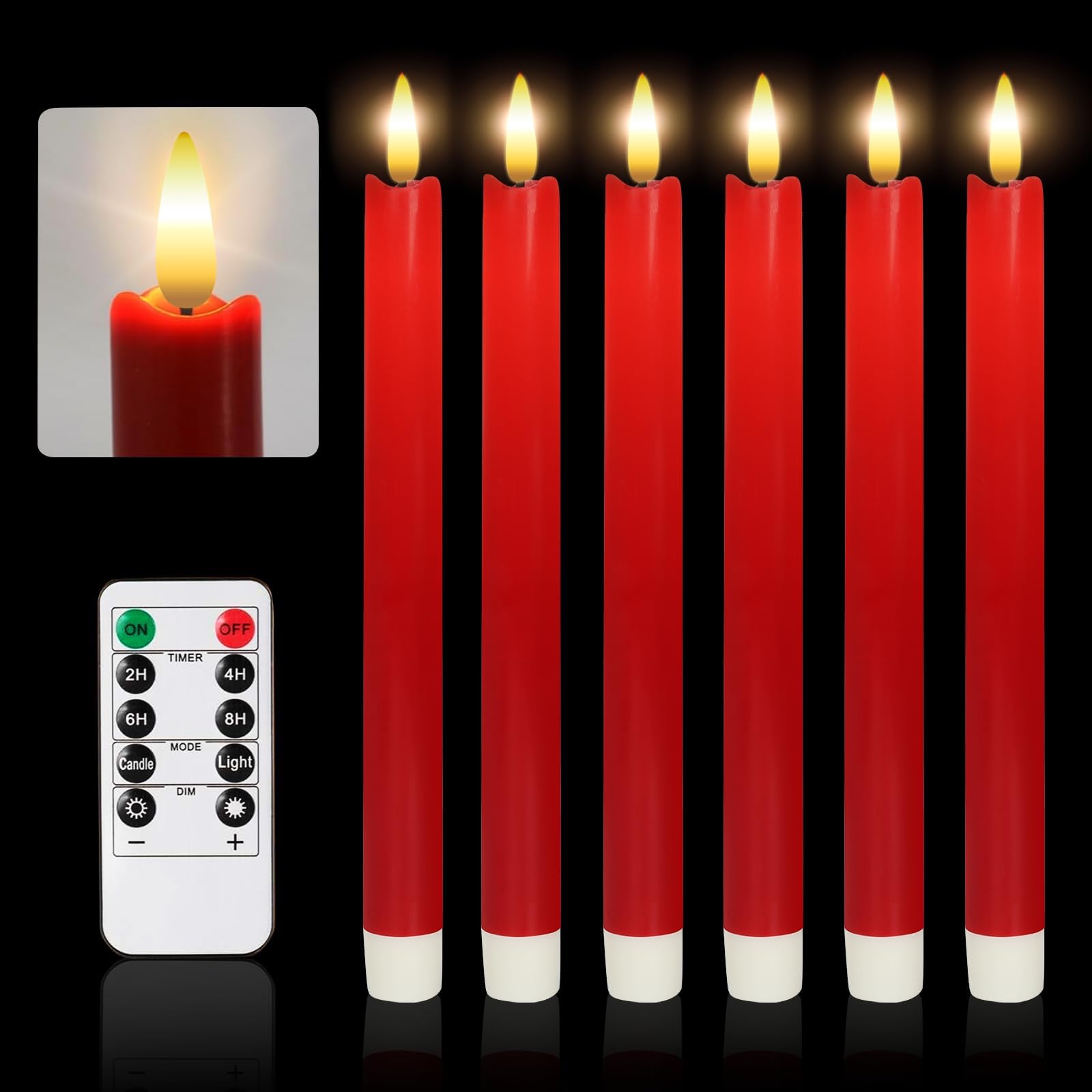 mdXmhz Red Flameless Taper Candles with Remote, Timer