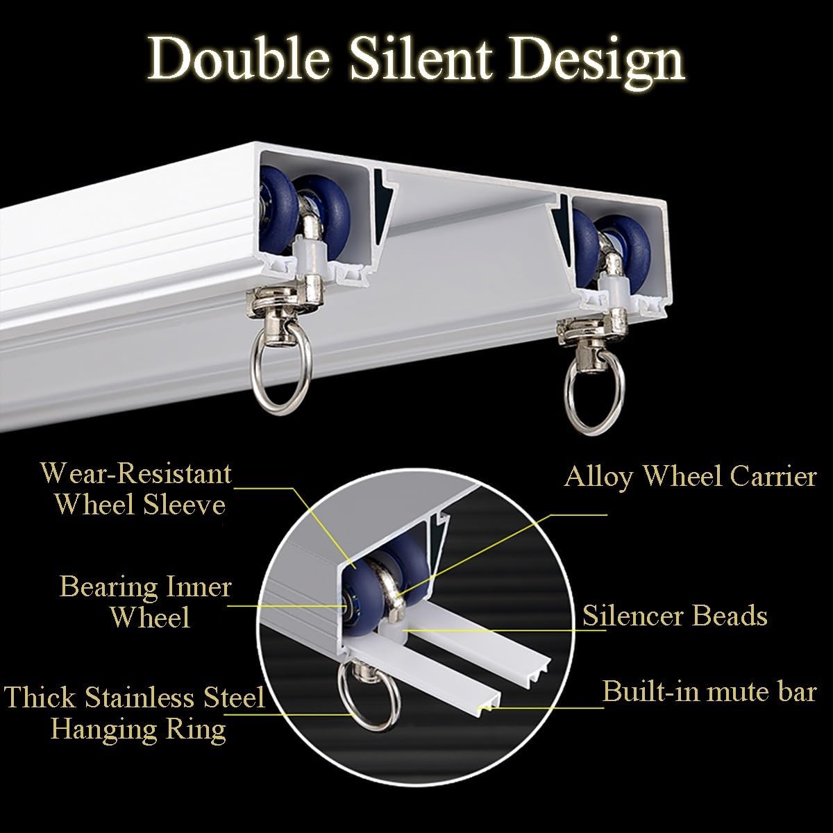 Room Divider Ceiling Curtain Rod, Premium Aluminium Conjoined Double Track,70 120 150 600cm Window Curtain Rail Set with Roller End Cap(White,105cm/3.4ft)