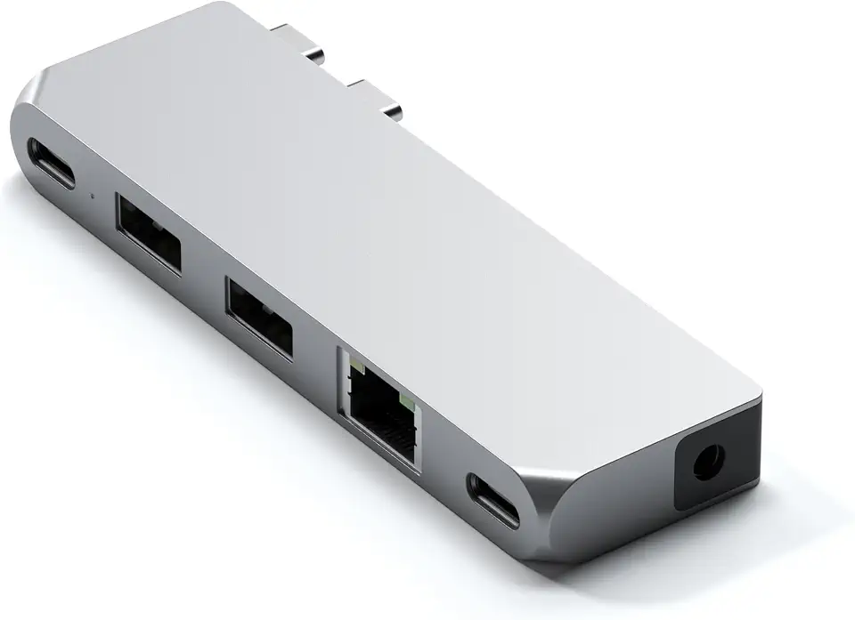 Satechi USB C Pro Hub Mini 6-in-1, USB-C Dongle with USB4 40Gbps, PD Charging 96W, Video Output up to 6K@60Hz, USB-C and USB-A 5Gbps, Ethernet and Audio – for MacBook Air & Pro M5 M4 M3 – Silver