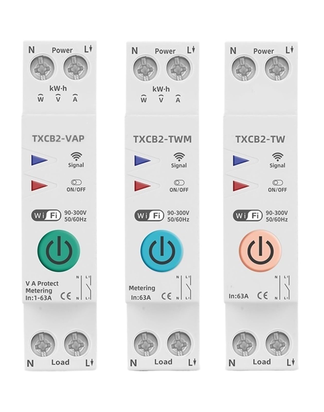 SBNPLXMN WiFi Smart Circuit Breaker with app interface showing power metering and remote control