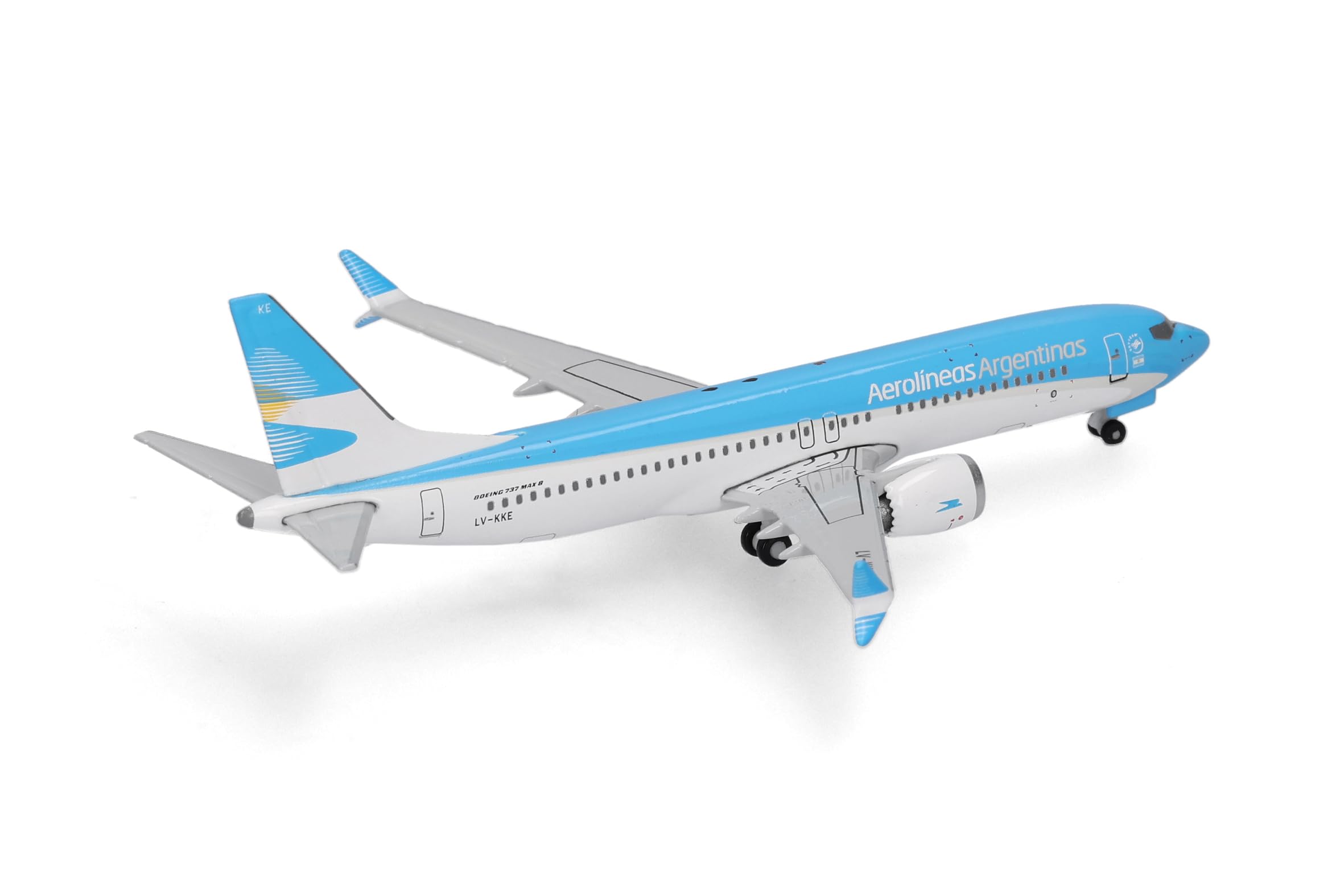 Herpa Modellflugzeug Aerolíneas Argentinas Boeing 737 Max 8, Miniatur im Maßstab 1:500, Sammlerstück, Flugzeug Modell ohne Standfuß, Metall
