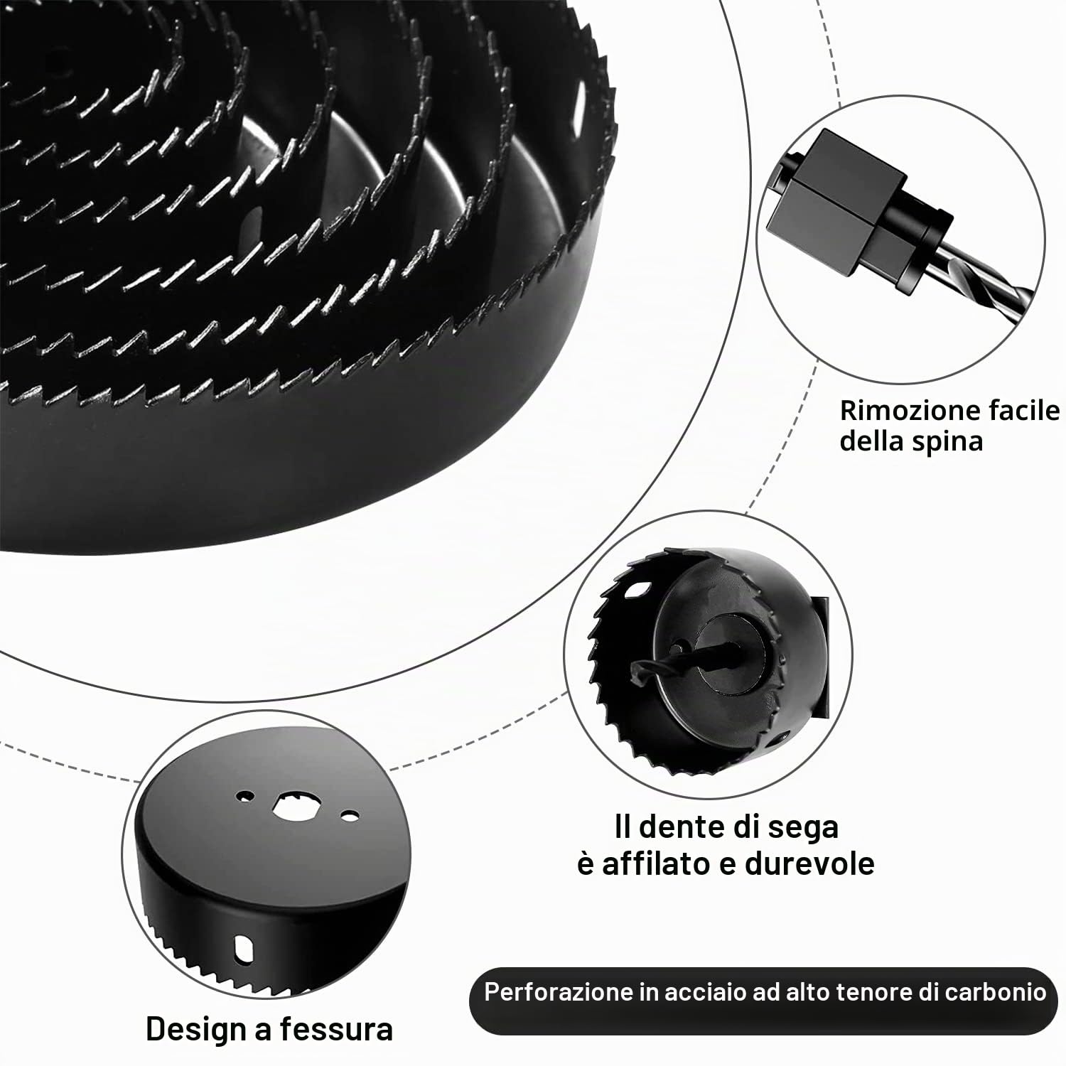 Set di seghe a tazza di alta qualità da 19 pezzi per fori precisi su legno, cartongesso e PVC (1)