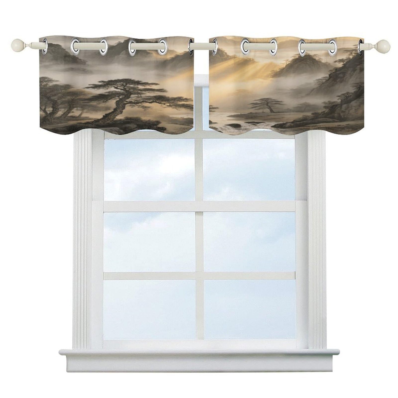Fekiloot Style Mountains And Clouds And Mist Short Curtains Valance Curtain