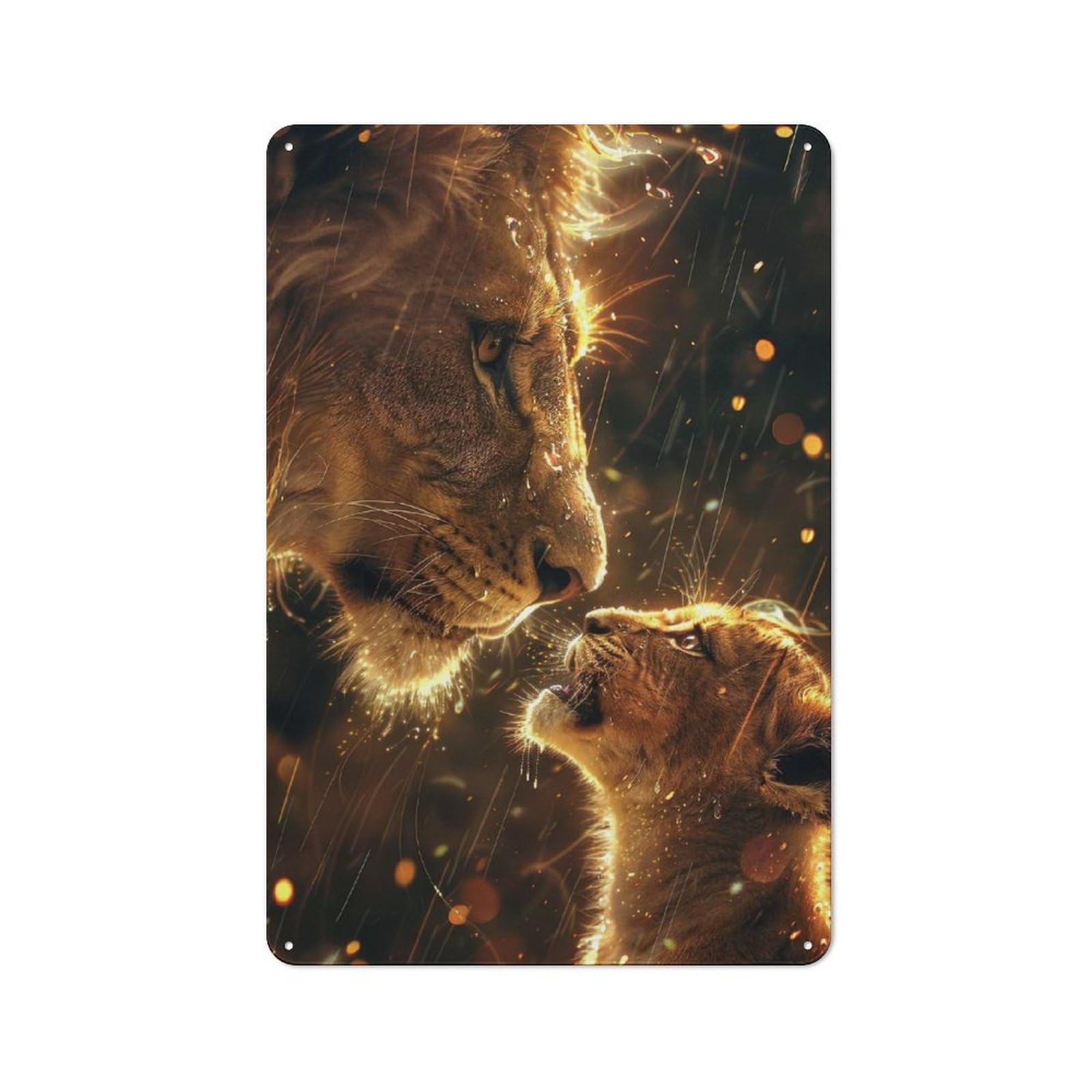Junmoney Lion And Cub Vintage Tin Sign 30X20cm With For Kitchen Or Home Bar, For Retro Home Interiors, For Cafés, Pubs And Restaurants