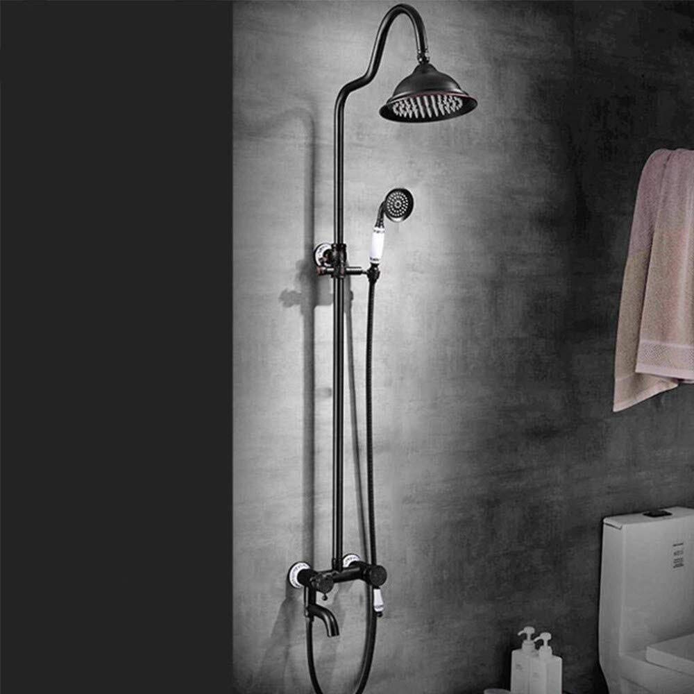 Juego de ducha de cobre antiguo con grifo de bañera, barra recta adyuble, sistema de ducha Ele Black h moderno baño ry Upgrade