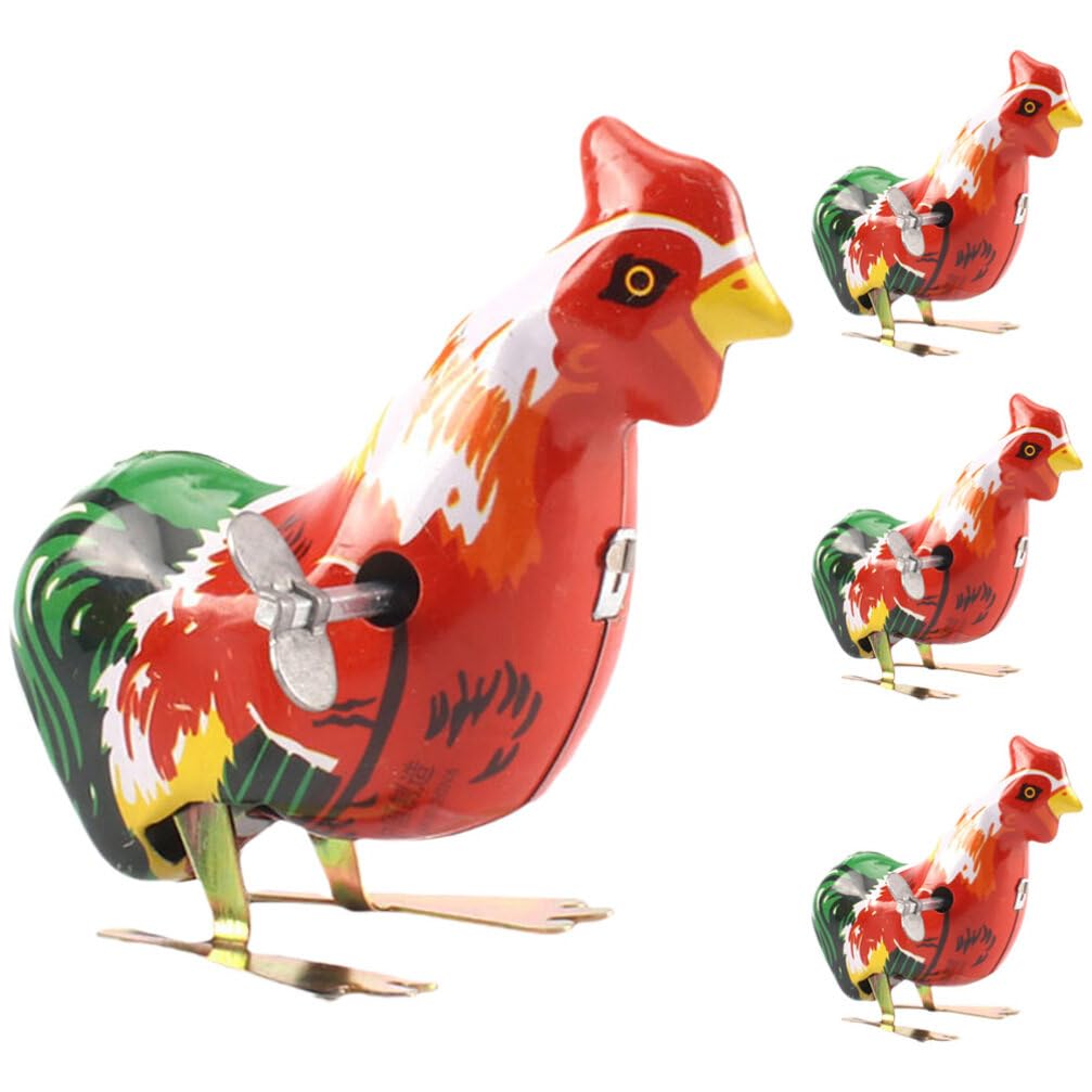 Alipis 4pcs Vintage Tin Toys Wind Up Chicken Toys Clockwork Metal Clockwork Spring Wind up Metal Jumping Animal Jumping Rooster Kids Funny