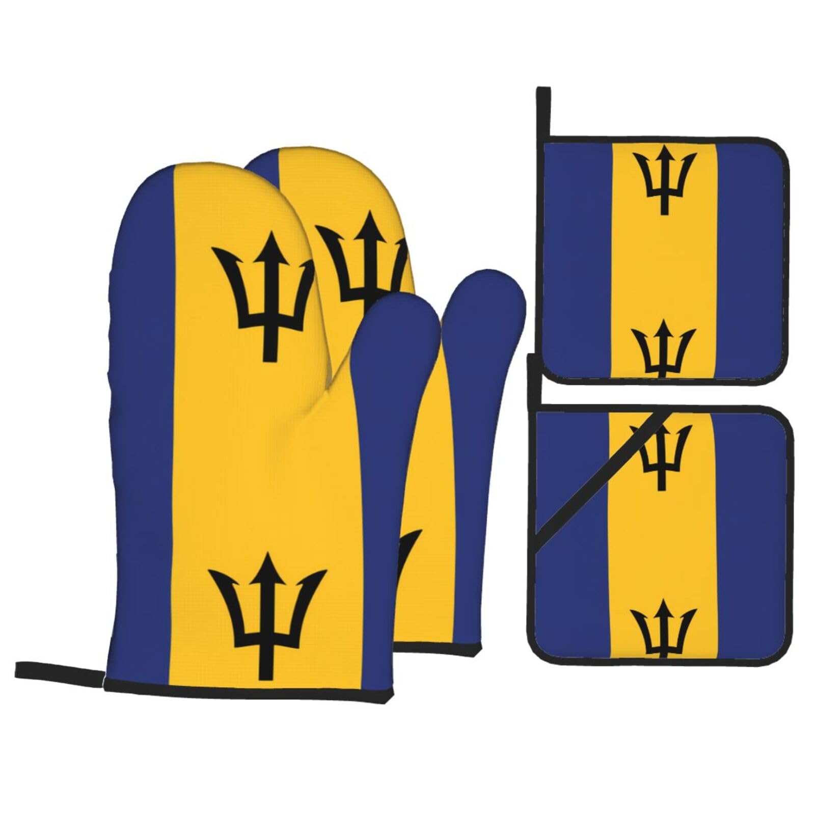 HJFCZH Flag of Barbados Prints Kitchen Throw Set: Durable Oven Layers with Waterproof Polyester – 4 Piece Heat Protection System