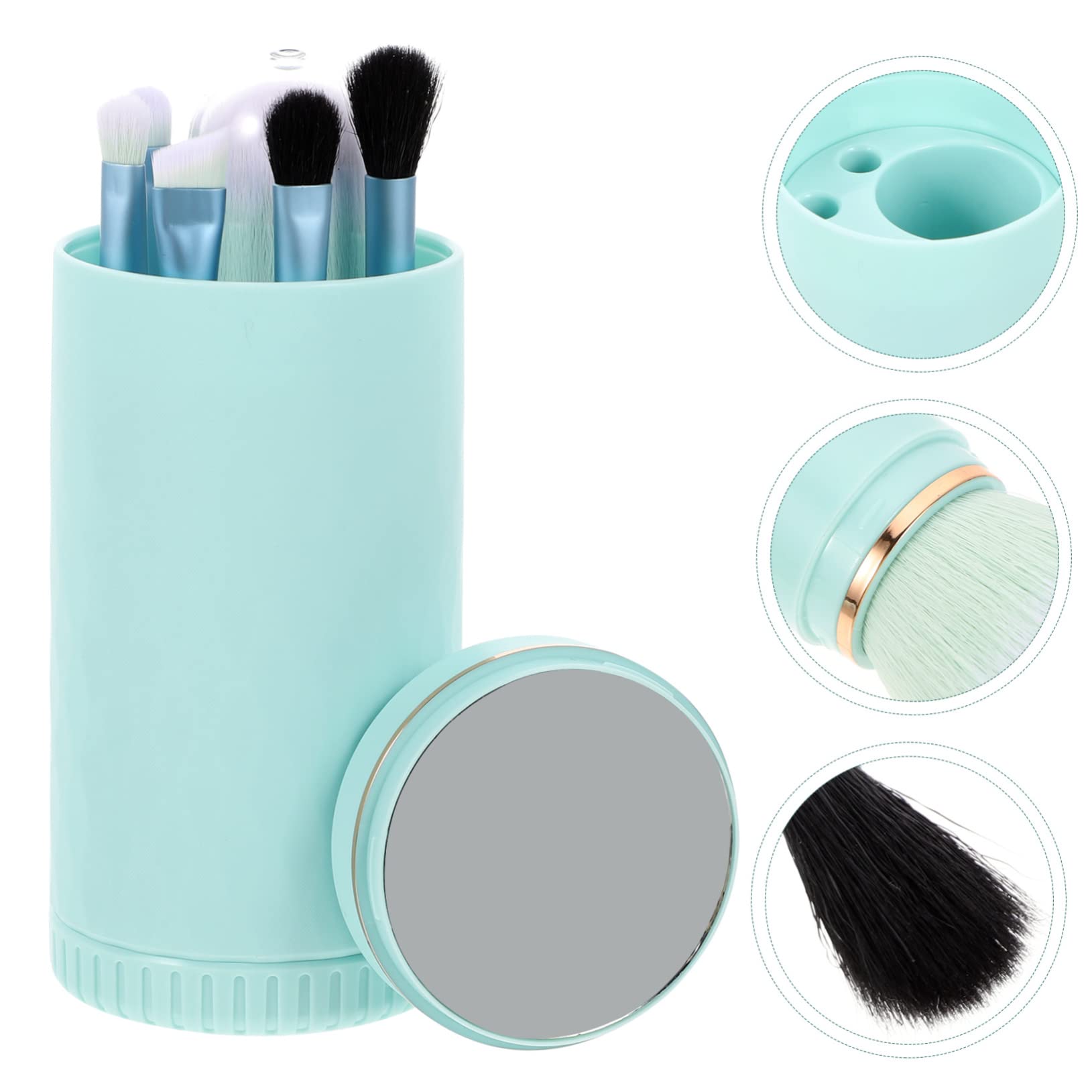 Healeved 5ensembles Set De Pinceaux De Maquillage Avec Miroir Portable De Pinceaux Fibres Synthétiques Pour Blush Et Maquillage Transparent Parfait Pour Voyage Et