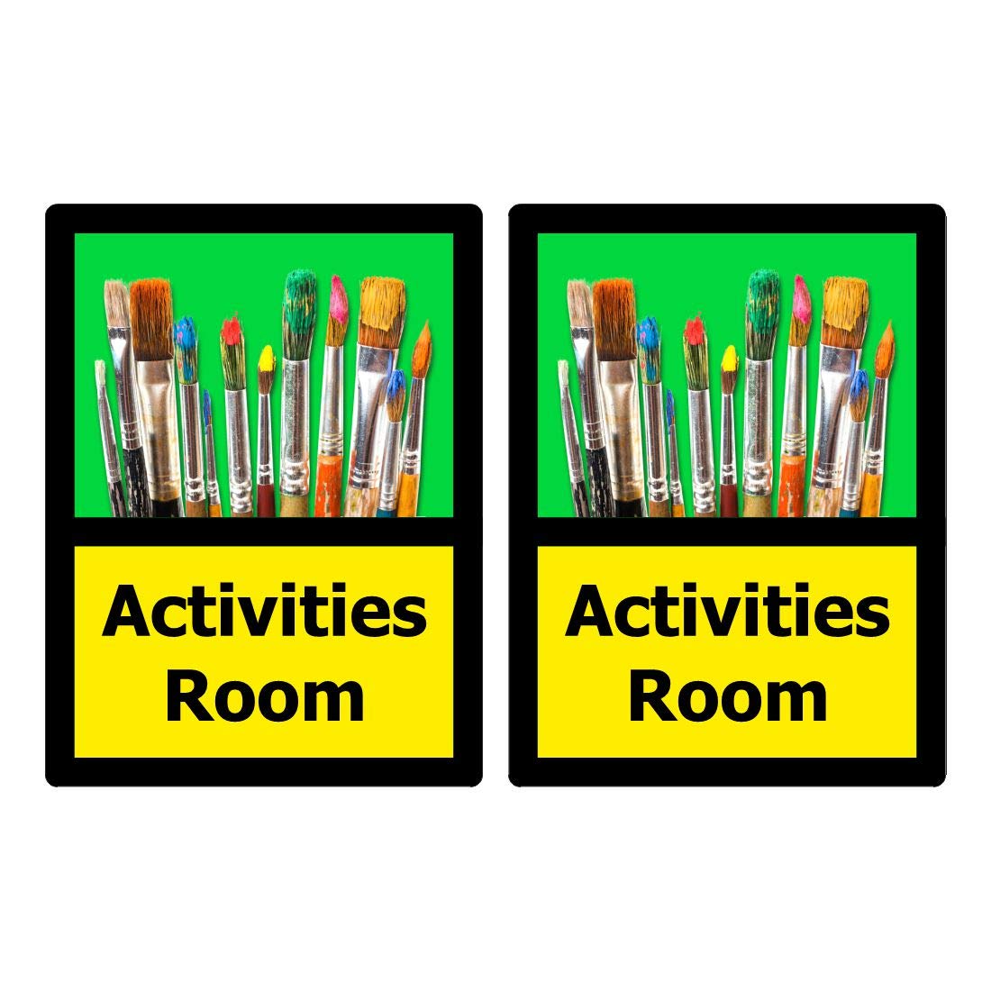 Pack of 2 Activities Room Dementia Signs for People with Alzheimer's in Care Homes and households. Size 150mm x 200mm self Adhesive Stickers. Ideal for Internal Doors