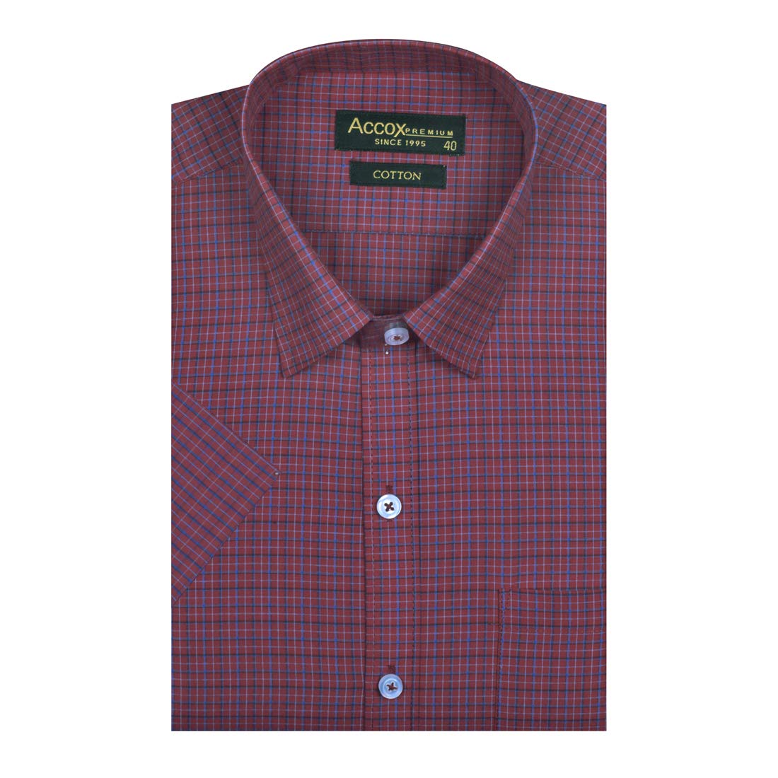 accox Men's Half Sleeves Formal Regular Fit Cotton Check Shirt(Maroon,GO533)-picture-30