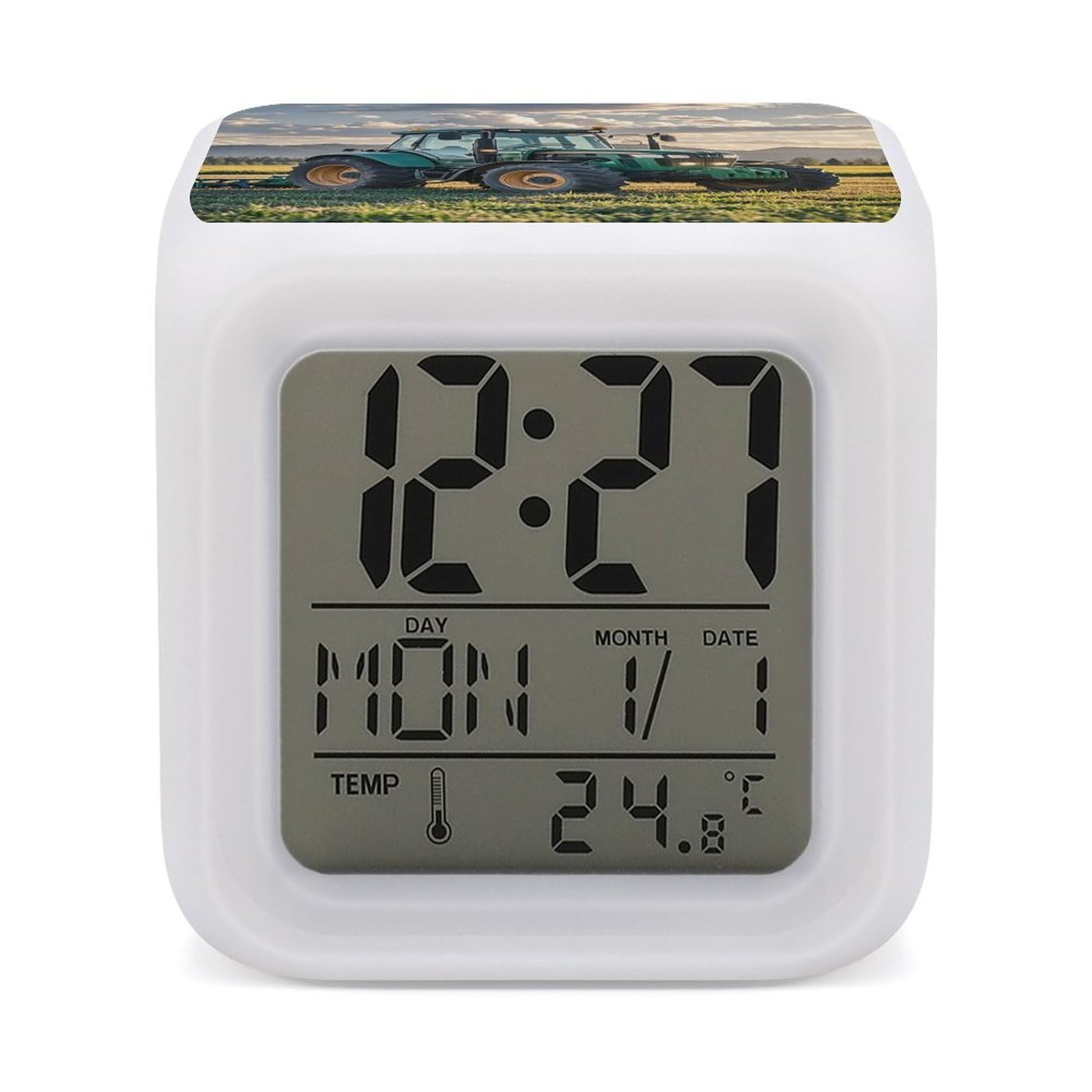 FekiLoot Tractor Agriculture Tranquil Alarm Clock for Heavy Sleepers Wake Up Digital Clock with 7 Color Changing Night Light Super Loud Digital Alarm Clocks Small Machine Alarm Clocks