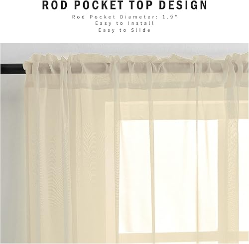 Miniatura 3 de Cortinas traslúcidas de gasa beige de 84 pulgadas de largo para dormitorio, sala de estar, decoración de Halloween, juego de 2 paneles con bolsillo