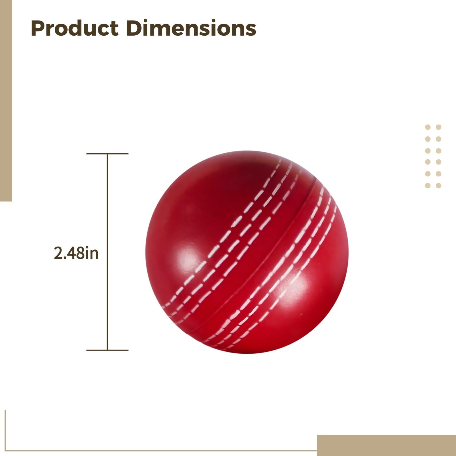 3-Pack of 2.5 in Pu Cricket Balls, Red with White Seam, Soft Pressure Toy for Cricket Practice and Casual Fun