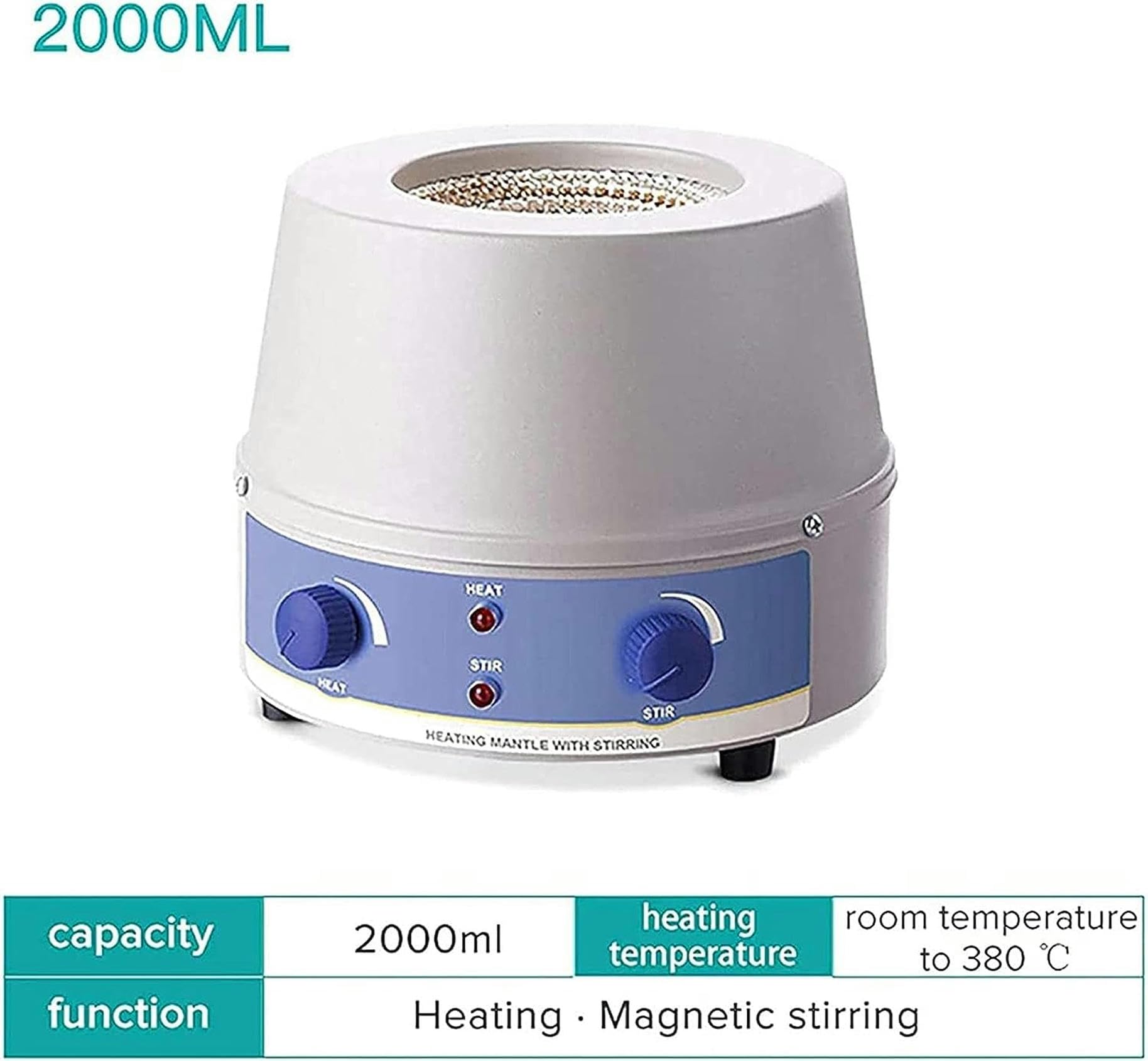 Mantello riscaldante con agitatore magnetico da laboratorio, miscelatore con agitatore magnetico 100/500/1000/2000ml per riscaldamento e agitazione, potenza di riscaldamento 100-2400 W, da RT a 380
