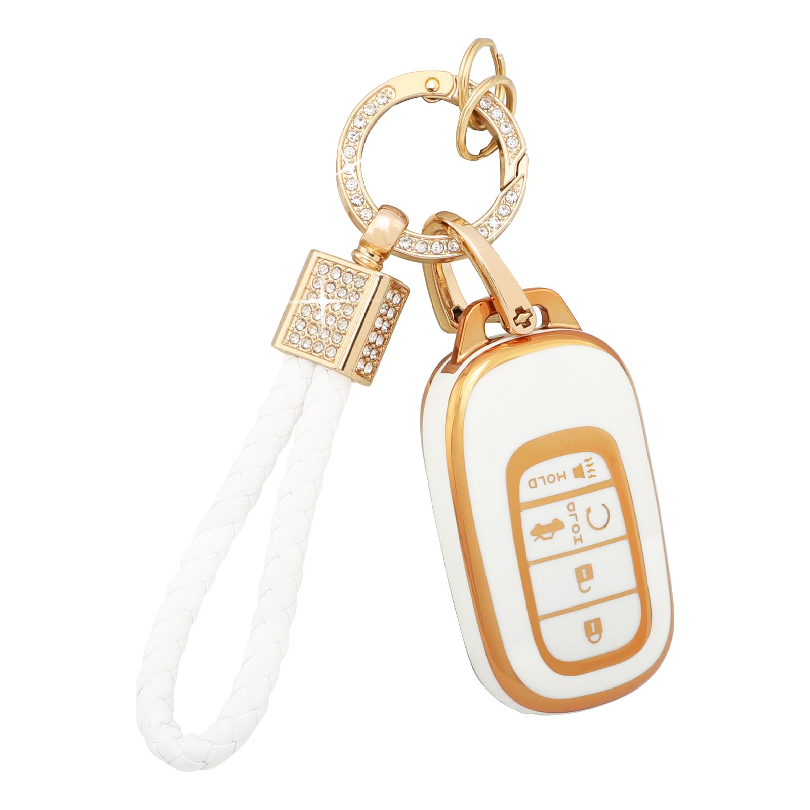PIFOOG TPU Key Fob Cover Shell Soft Bling Keychain White Gold