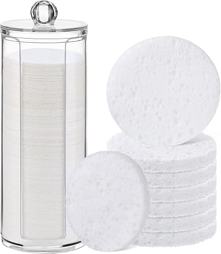 120 esponjas faciales comprimidas naturales exfoliantes faciales desechables para limpieza, almohadillas redondas suaves con contenedor de