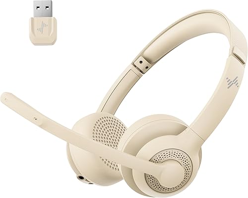 Miniatura 8 de Auriculares inalámbricos con micrófono para el trabajo, auriculares Bluetooth V5.2 con micrófono de cancelación de ruido AI, dongle USB, llamadas