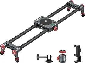 NEEWER Controle deslizante para câmera de fibra de carbono de 40 cm com cabeça esférica de 360°/braçadeira de telefone/suporte para câmera de ação, trilho Dolly com 4 rolamentos e pernas ajustáveis,