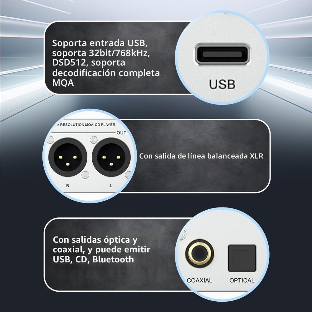 S.M.S.L PL200 Reproductor de CD MQA-CD Hifi AK4499EX Chip Reproductor Bluetooth Amplificador de auriculares Dac, con control remoto (plata)