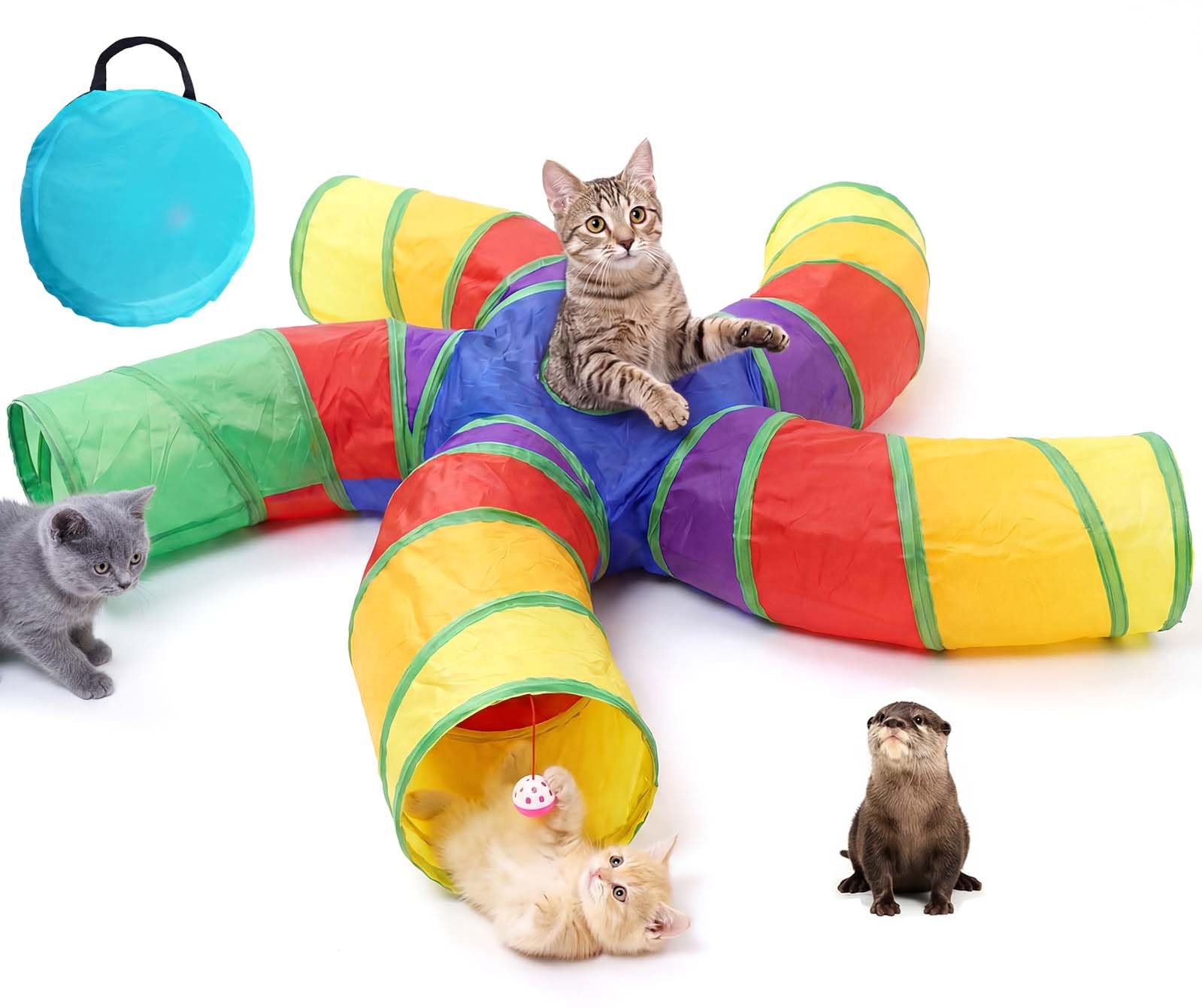 Bemodst Tunnel pour Chat d'intérieur, 2 Voies, 3 Voies, 4 Voies, 5 Voies, 5 Voies, Tubes et Tunnels Pliables en Forme de S pour Petits Animaux, Labyrinthe interactif pour Chaton, Lapin (5 Voies