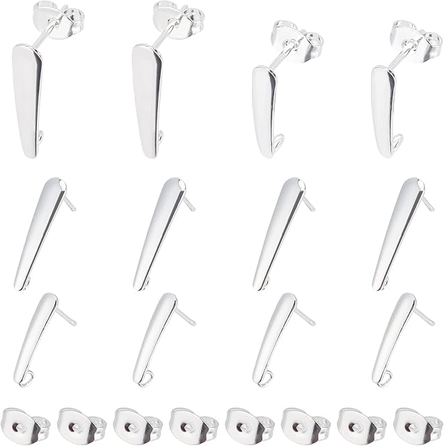 UNICRAFTALE about 32pcs 2 Sizes Silver Rectangle Stud Earrings Stainless Steel Ear Stud Rectangle Stud Earring with Hole and Ear Nuts for Women Earring Jewelry Making,0.8mm Pin
