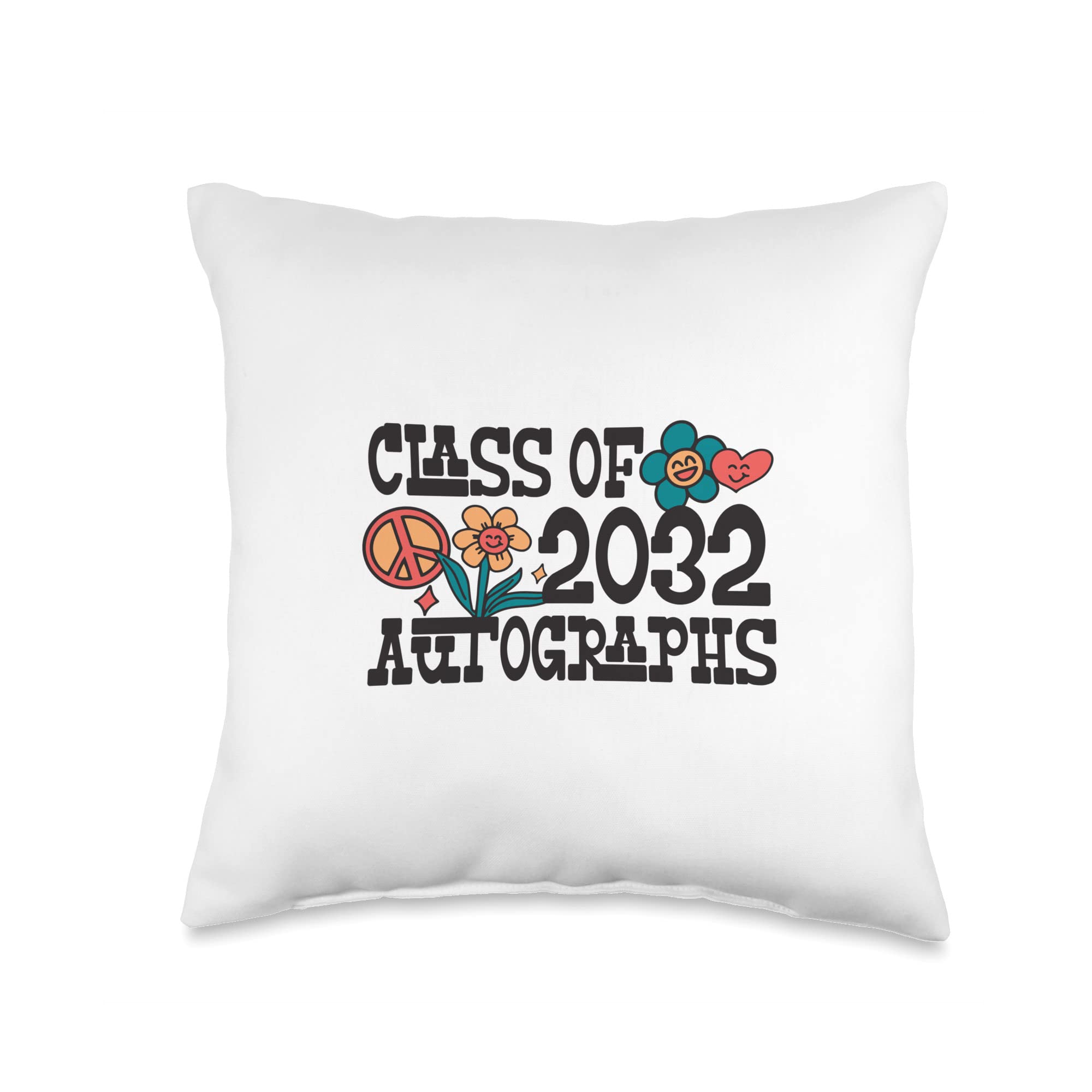 Hippie Last Day of School Autograph Keepsakes 32 | Class of 2032 Autograph Throw Pillow, 16x16, Multicolor