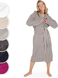 Blumtal Bademantel Damen, kuschelig weicher Bademantel Damen Baumwolle mit gefütterter Kapuze und samtigen Frottee-Velours, Oeko-TEX® Zertifiziert, Größe M, Grau