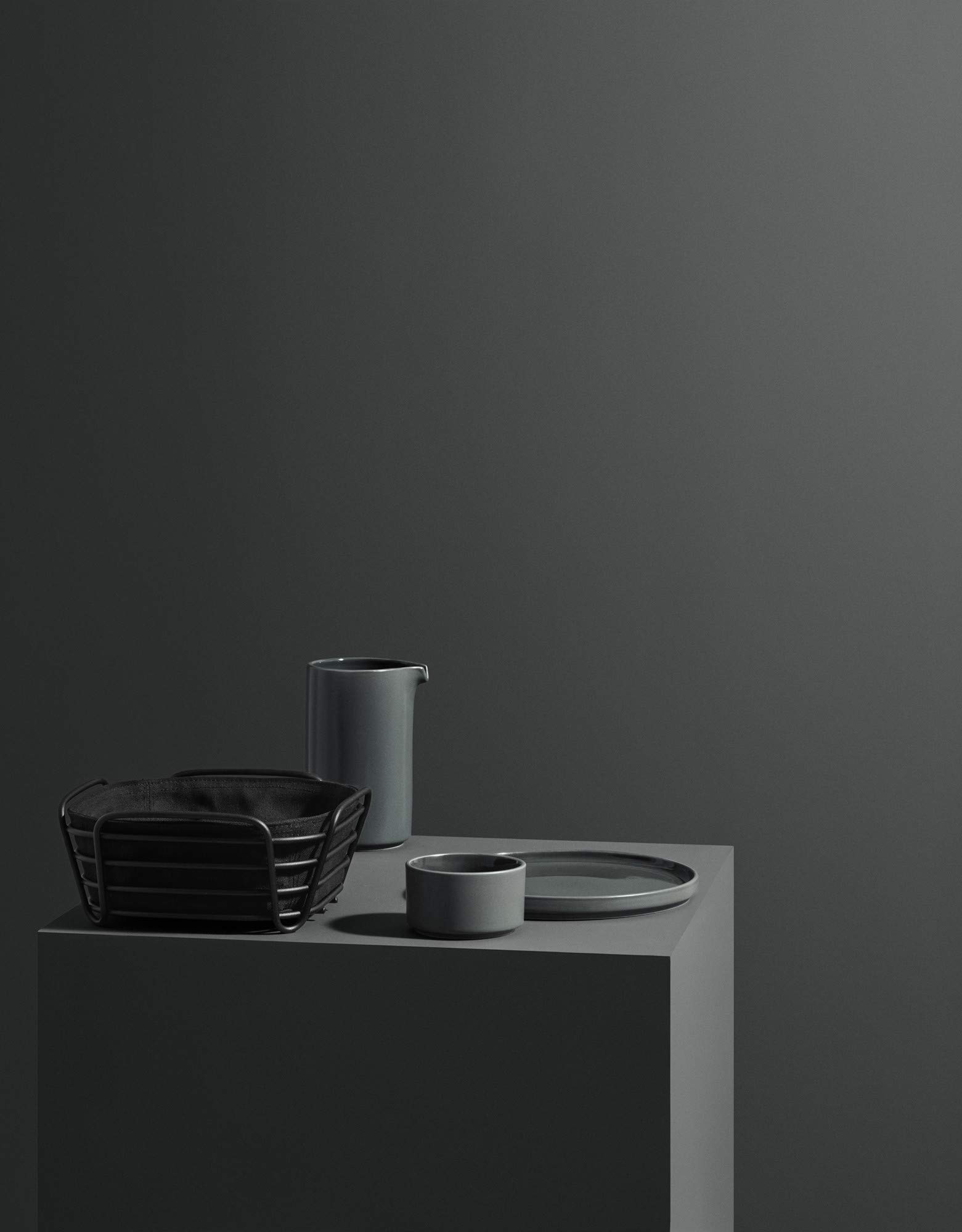 Blomus Panera de Acero con Recubrimiento de Polvo y Bolsa de Tela de algodón, Negra