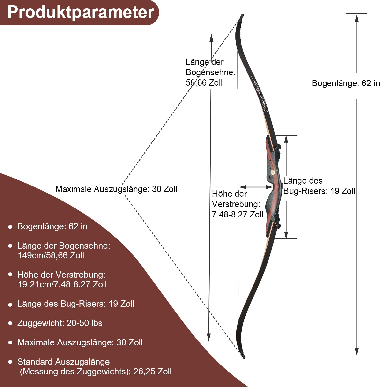 62 Zoll Recurvebogen 20-50lbs toller Einsteigerbogen Anfängerbogen für Erwachsene im Bogensport Bogenschießen