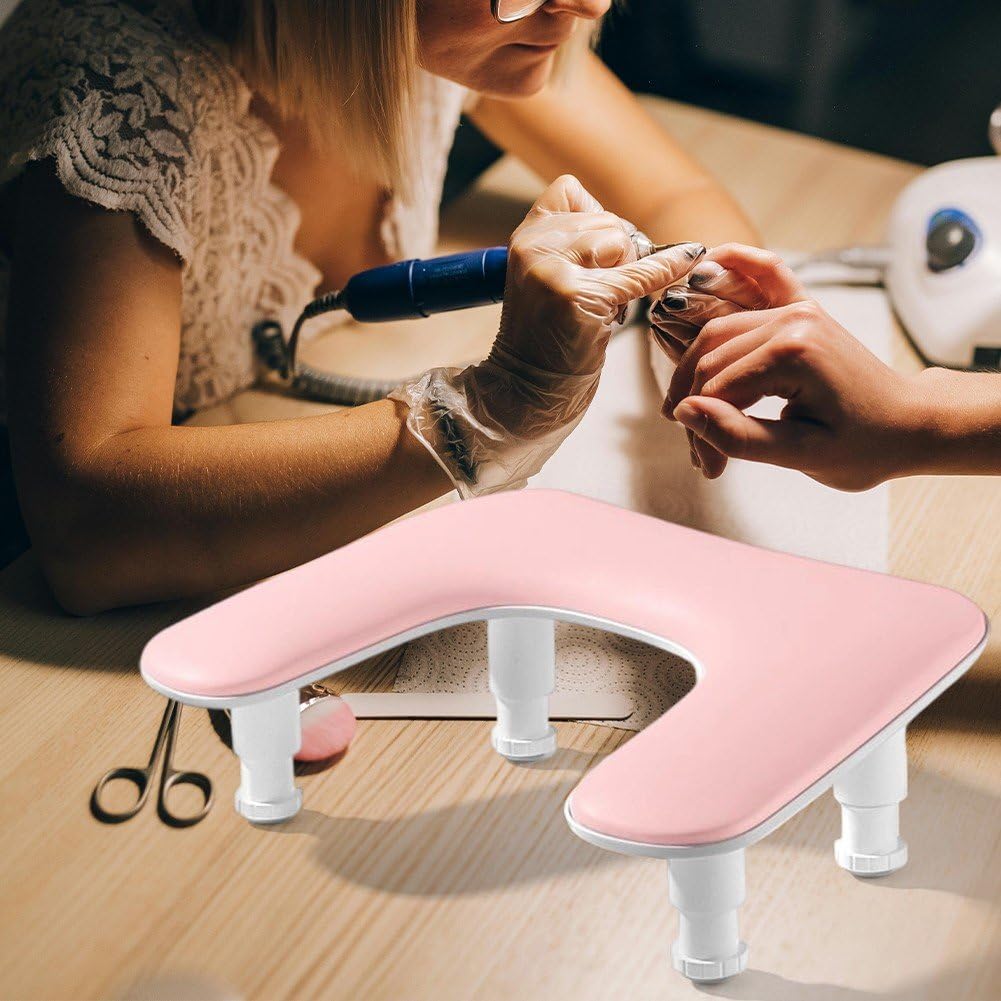 Cuscino poggiabraccia per manicure, U Shaped Nail Arm Rest PU Leather Multicolor for Art Salon(Pink)