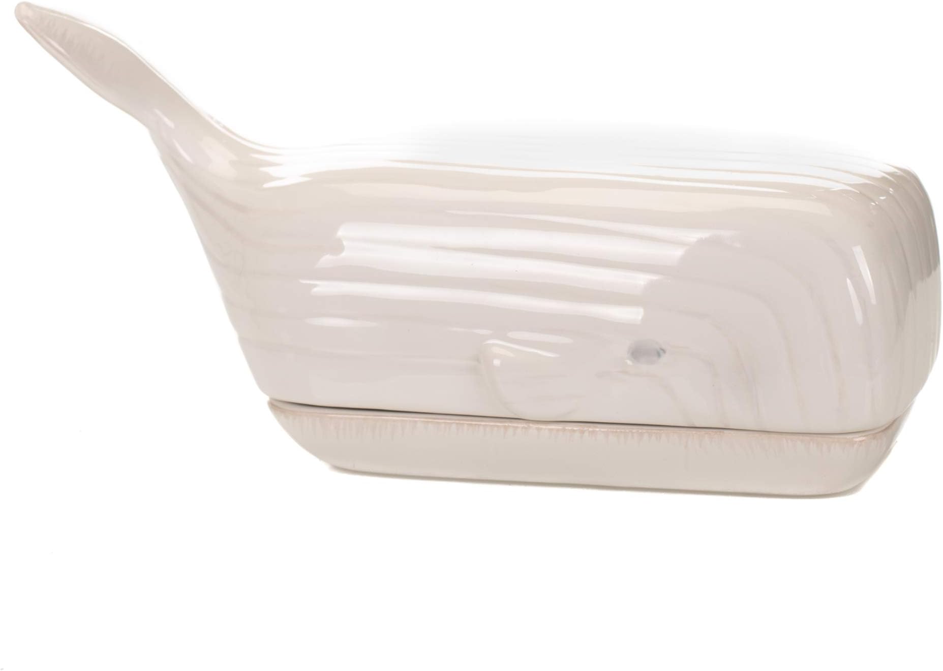Drew DeroseNautical Whale Glossy White 9 x 4 Ceramic Butter Dish With Lid