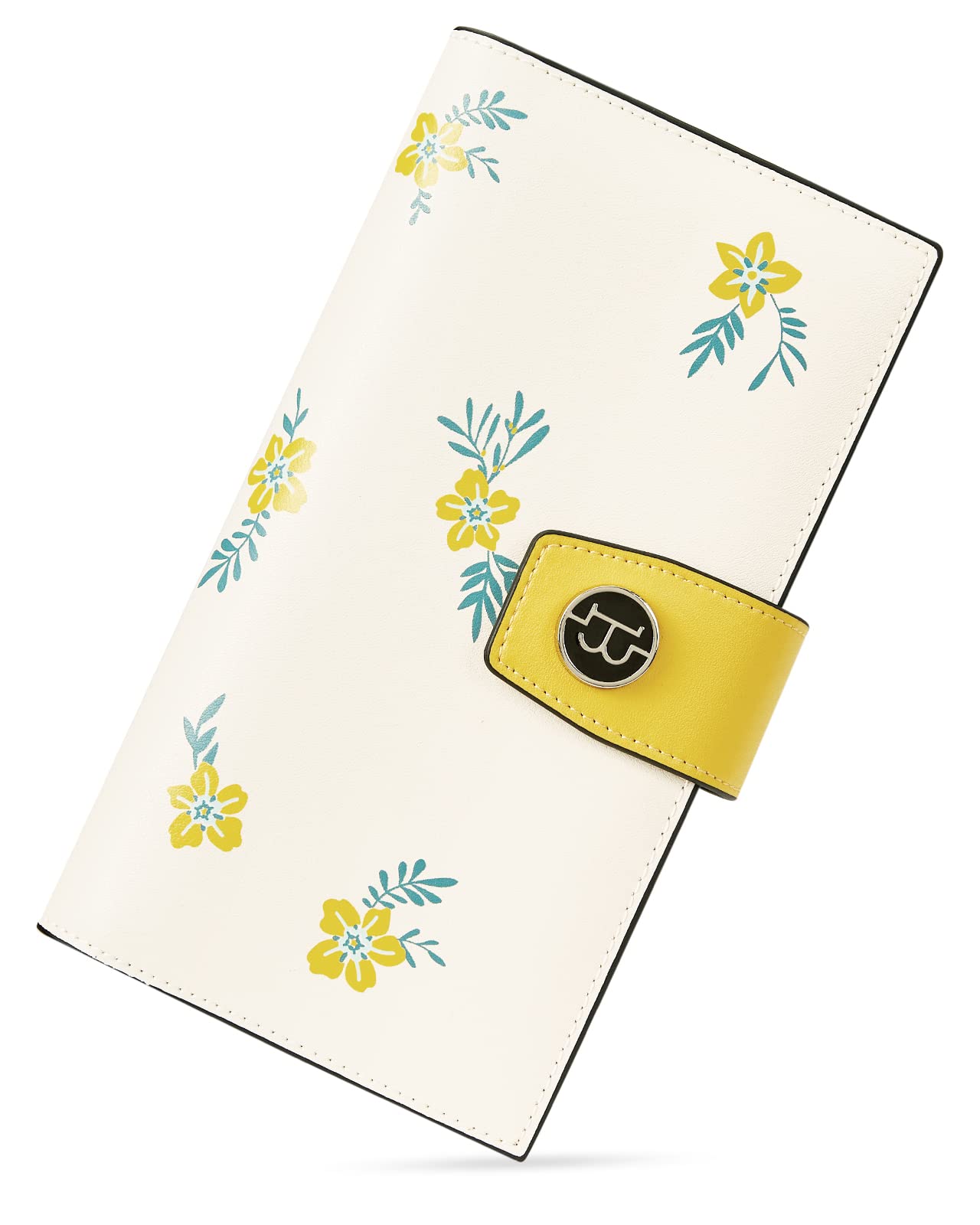 BOSTANTEN Womens Wallet Genuine Leather Wallets Large Capacity Cash Cluth Purses with Zipper Floral Yellow
