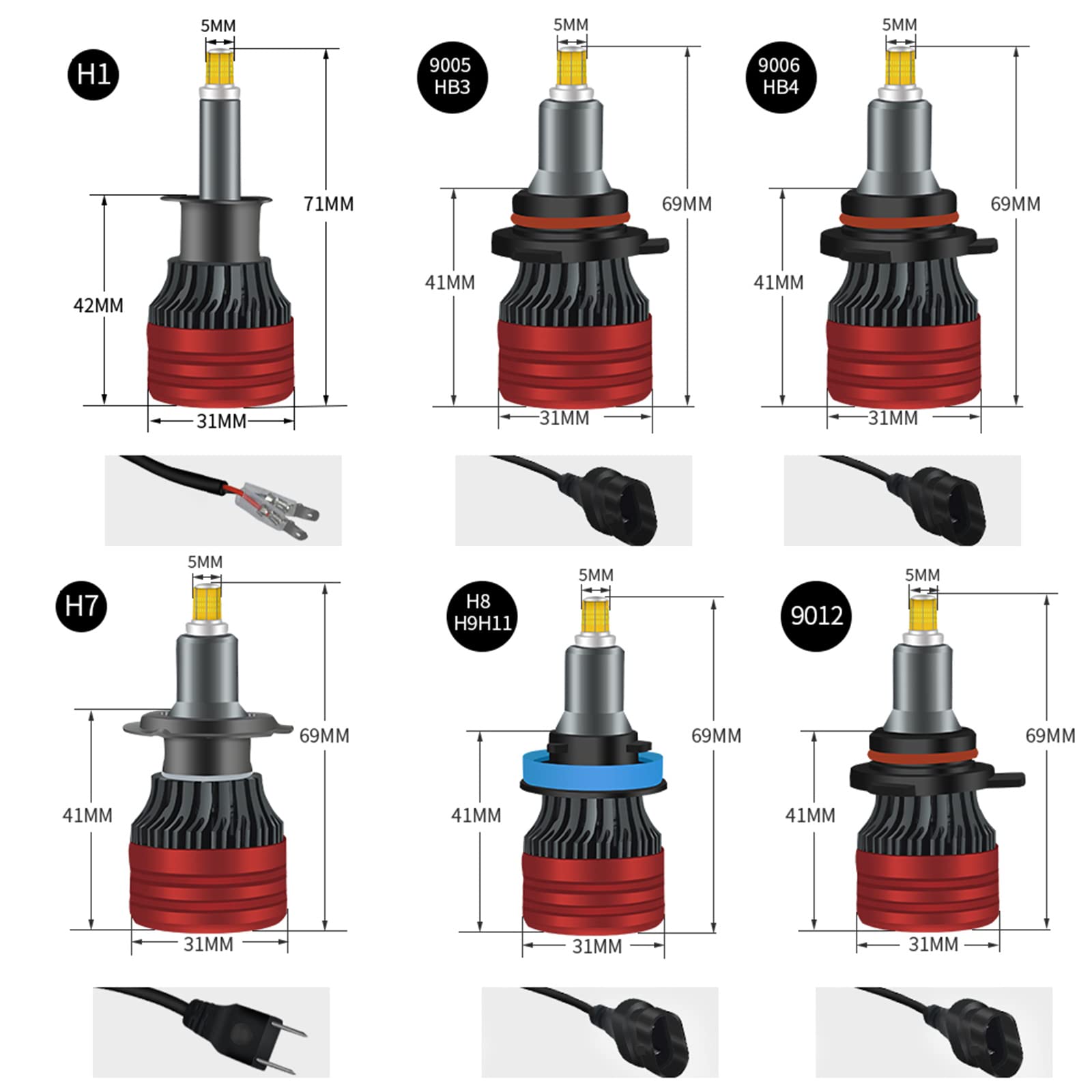 Lampadine Per Fari A LED 6 Lati 360 Gradi 6.000 K Bianco Cielo 20.000 Lm Kit Di Conversione Fari Super Luminosi Da 60 W,H7