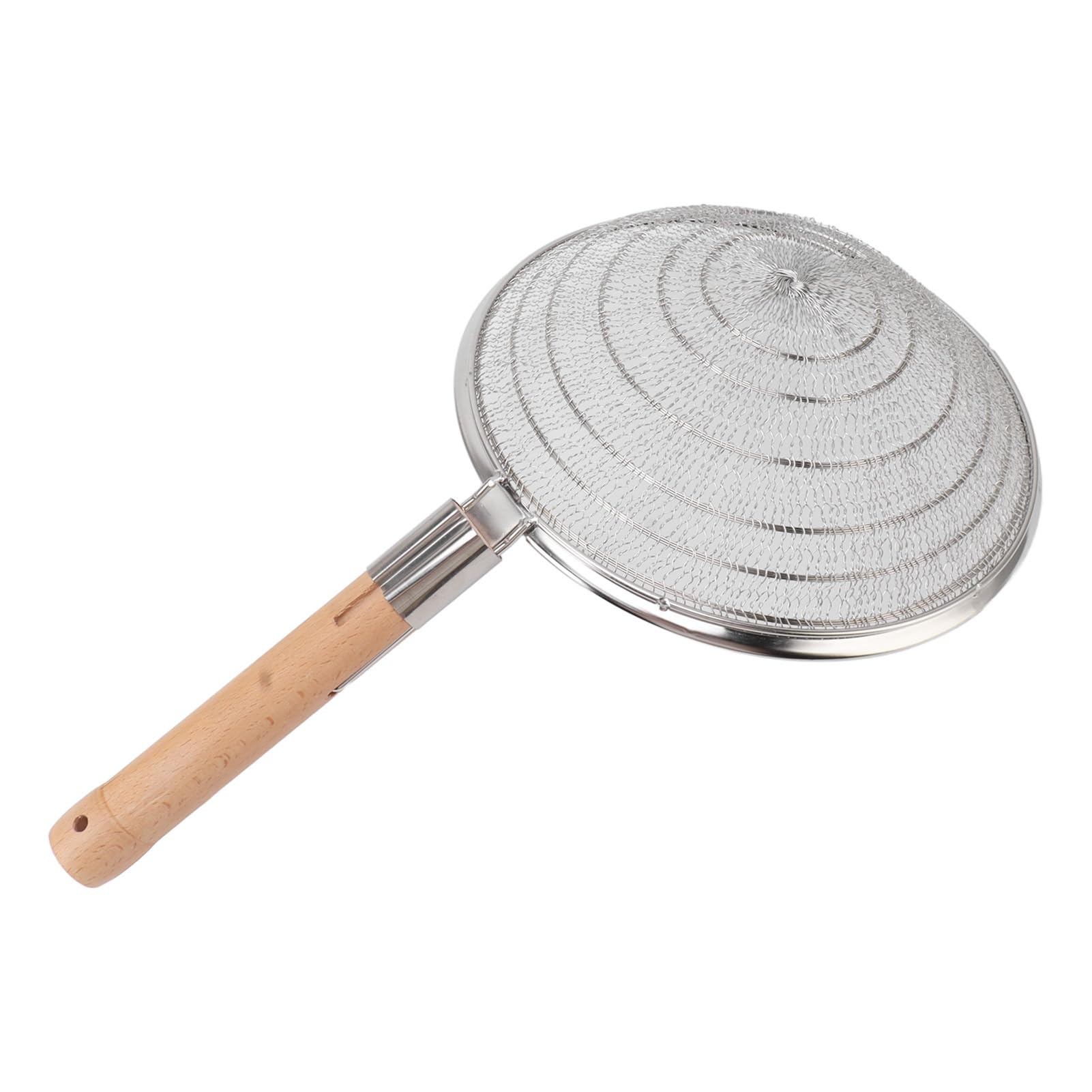 Cuchara coladora de acero inoxidable, herramienta de cocina duradera para freír, cuchara coladora de acero inoxidable 304, colador de malla con mango de madera (Diámetro 30 cm/11,8 pulgadas)