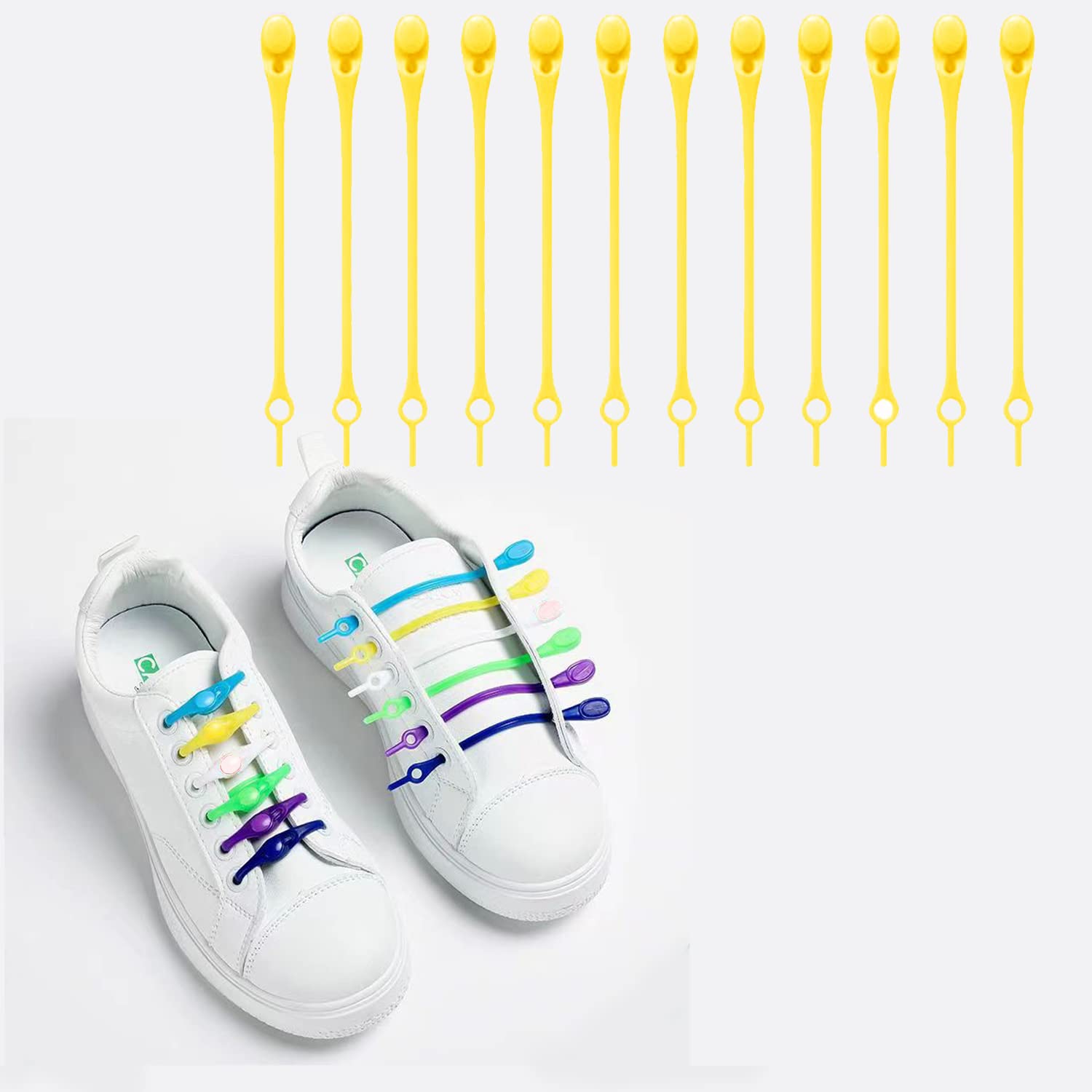 QIOJIRMU12 pcs Lazy Tying-Free Elastic Shoelaces For Adults And Kids Sneakers (Yellow)