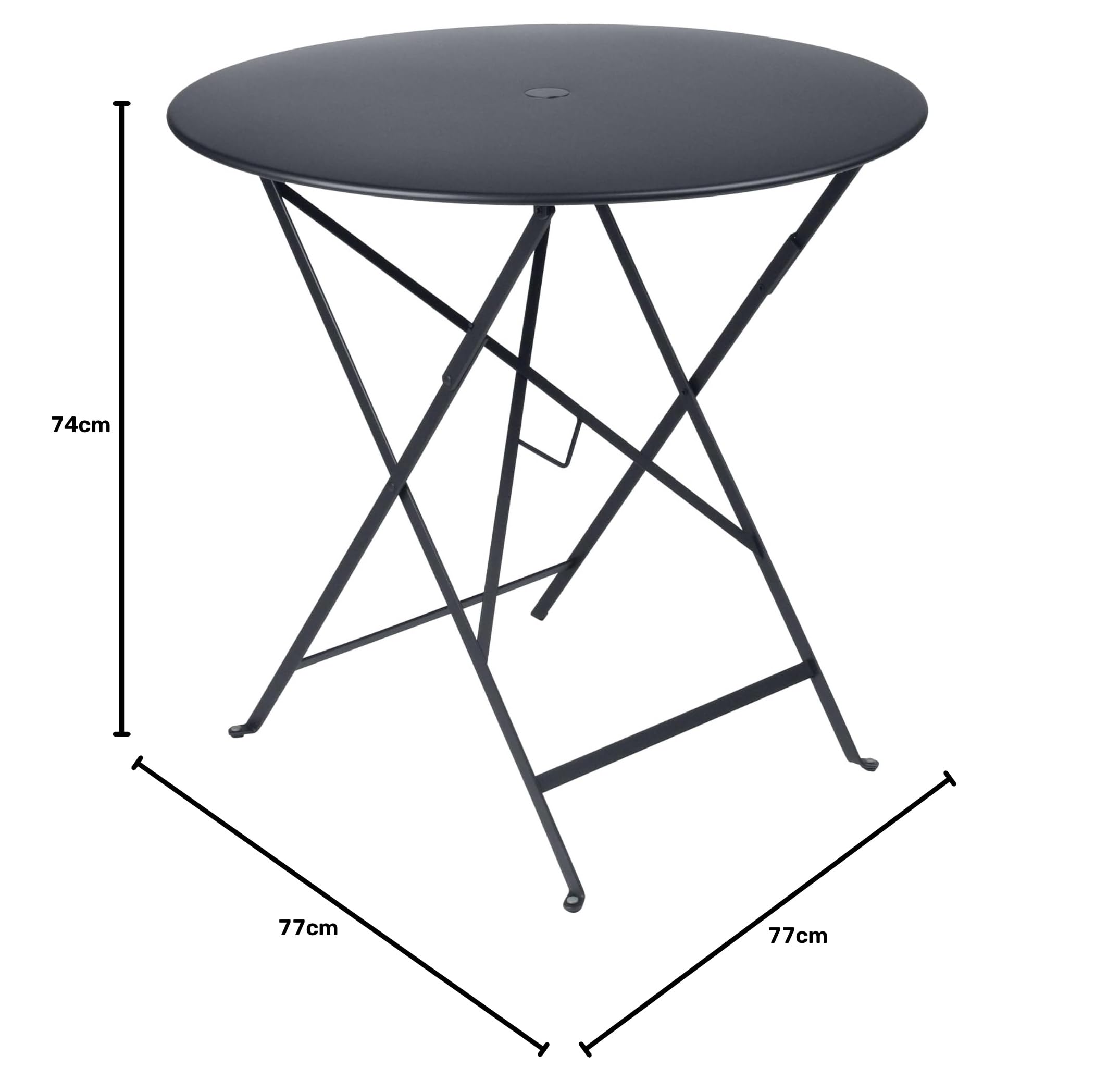 FERMOB FE-BISTRO77/C Table Bistro Ronde Pliante Gamme 2026, Acier, Coloris Noir Carbone, Ø 77 x H 74 cm, Usage Extérieur