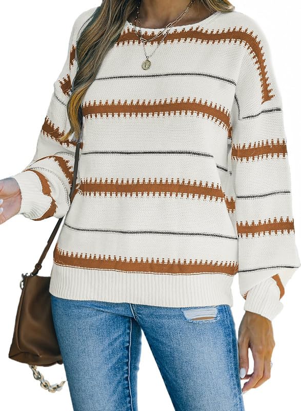 Image of Dokotoo Womens Color Block Sweaters Long Sleeve Pullover Knit Tops