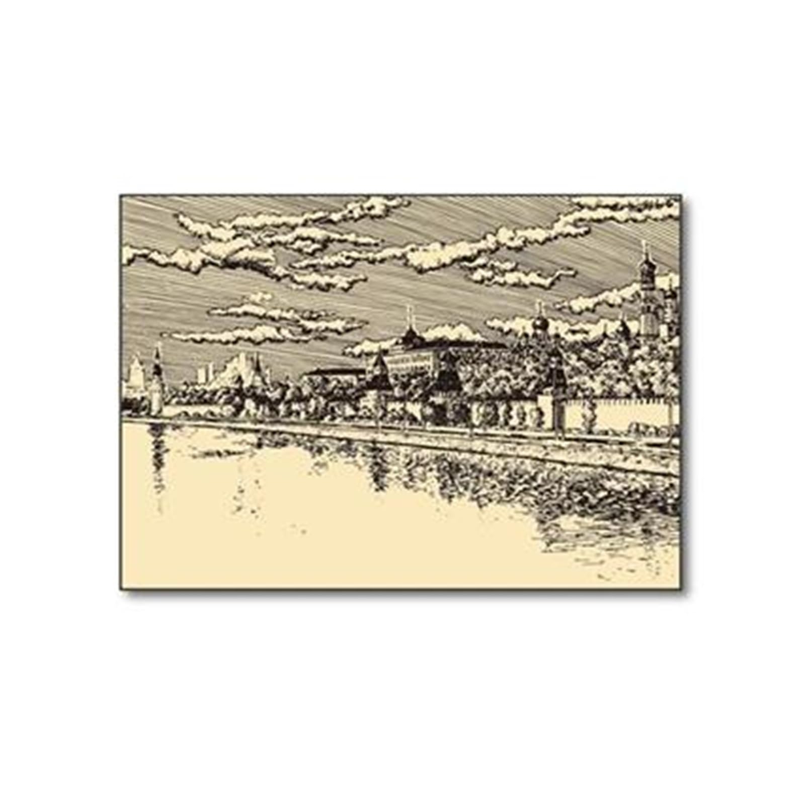 Esquisse ligne art Moscou Kremlin tableau toile souvenir nostalgie URSS noir blanc