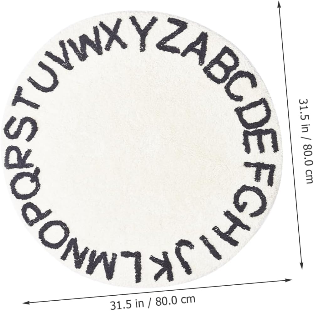 Round Alphabet Area Rug Non-Slip Soft Rug for Boys and Girls Room 26 Letters Design Washable Floor Mat Cartoon Nordic Style for Playroom and Nursery