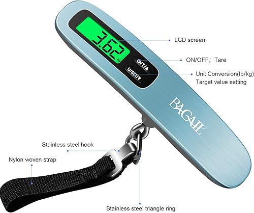 Miniatura 2 de BAGAIL Báscula digital de equipaje, báscula de equipaje colgante de 110 libras con pantalla LCD retroiluminada, báscula de pesaje portátil para